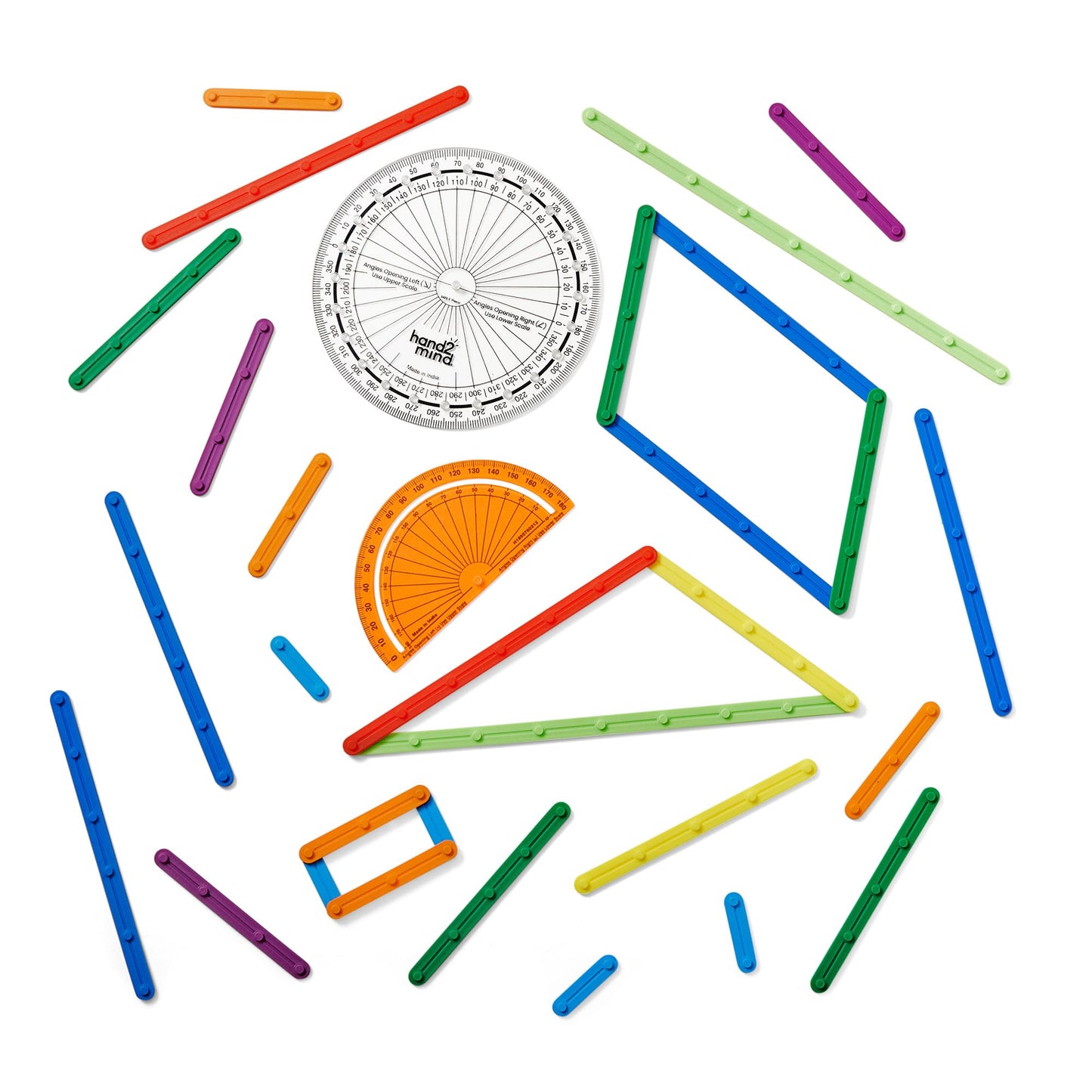 hand2mind AngLegs Small Group Set with 8 Protractors, Geometry Manipulatives, Geometric Shapes for Classroom, Montessori Math Materials, Math Teaching Tools, 4th Grade Math Manipulatives for Kids