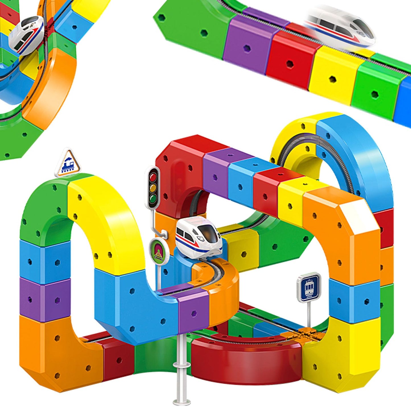 Electric Train Track Sets,DIY Race Car Track,Building Toy Train Track，Magic Cars Sets,Gravity Defying 3D Embedded Layouts & Motorized Car,for 3-8 Years Old Toddler Boys and Girls Birthday (81PCS)
