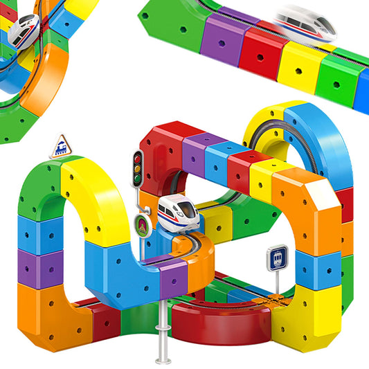 Electric Train Track Sets,DIY Race Car Track,Building Toy Train Track，Magic Cars Sets,Gravity Defying 3D Embedded Layouts & Motorized Car,for 3-8 Years Old Toddler Boys and Girls Birthday (81PCS)