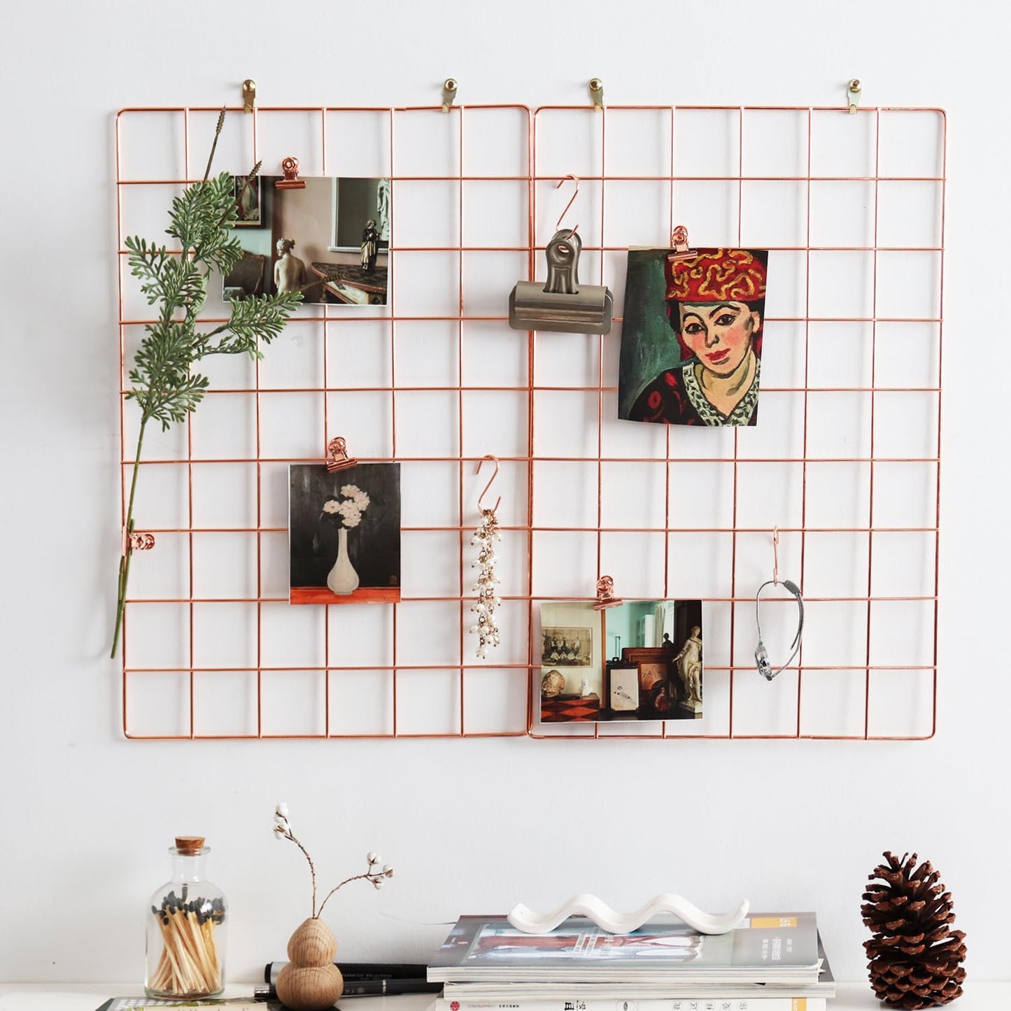 PEAUARL Metal Mesh Wall Grid Panel for Photo Display,Message Board,Size: 17.5" x 11.8",Pack of 2 (Rose Gold)