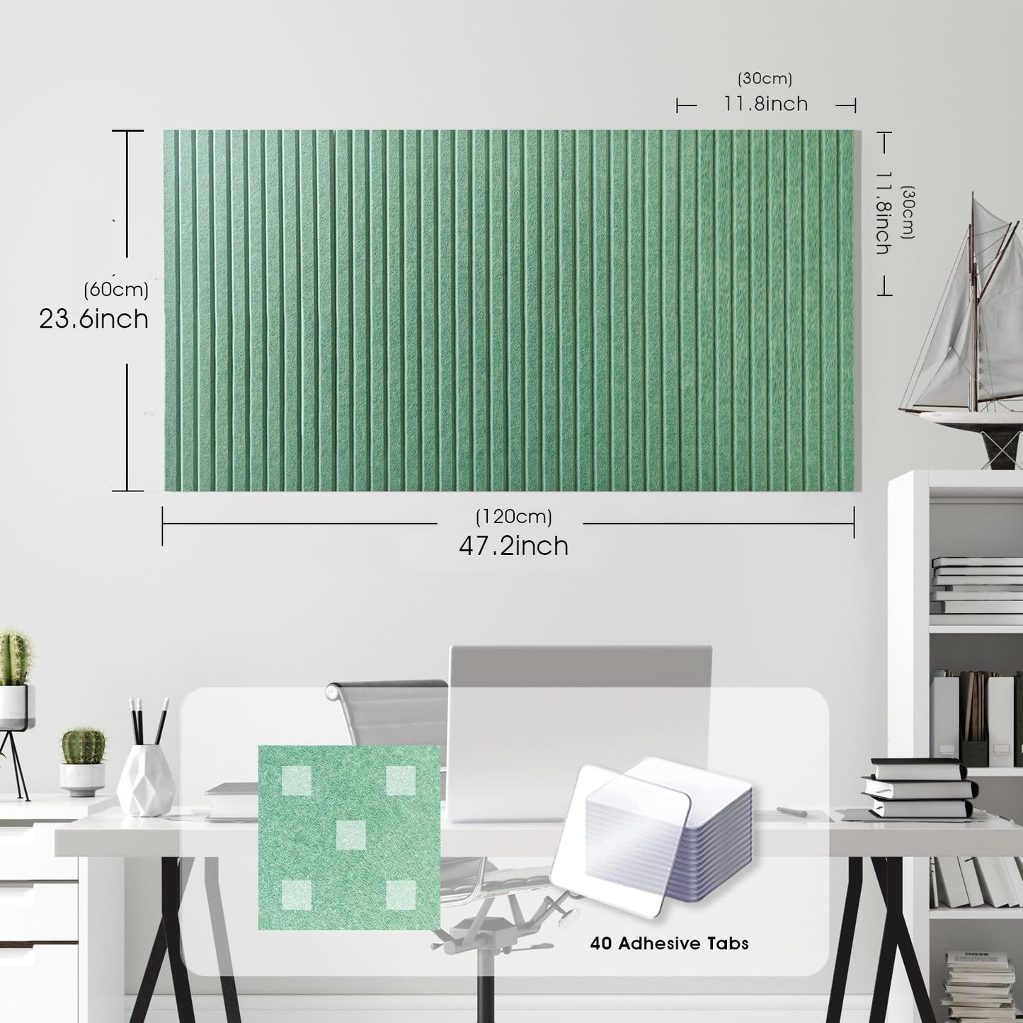 Large Cork Board for Office, 8 Pack Felt Wall Tiles with Slat Wall Paneling and Safe Removable Adhesive Tabs, Felt Bulletin Board Pin Board Cork Boards for Walls - Jade Green