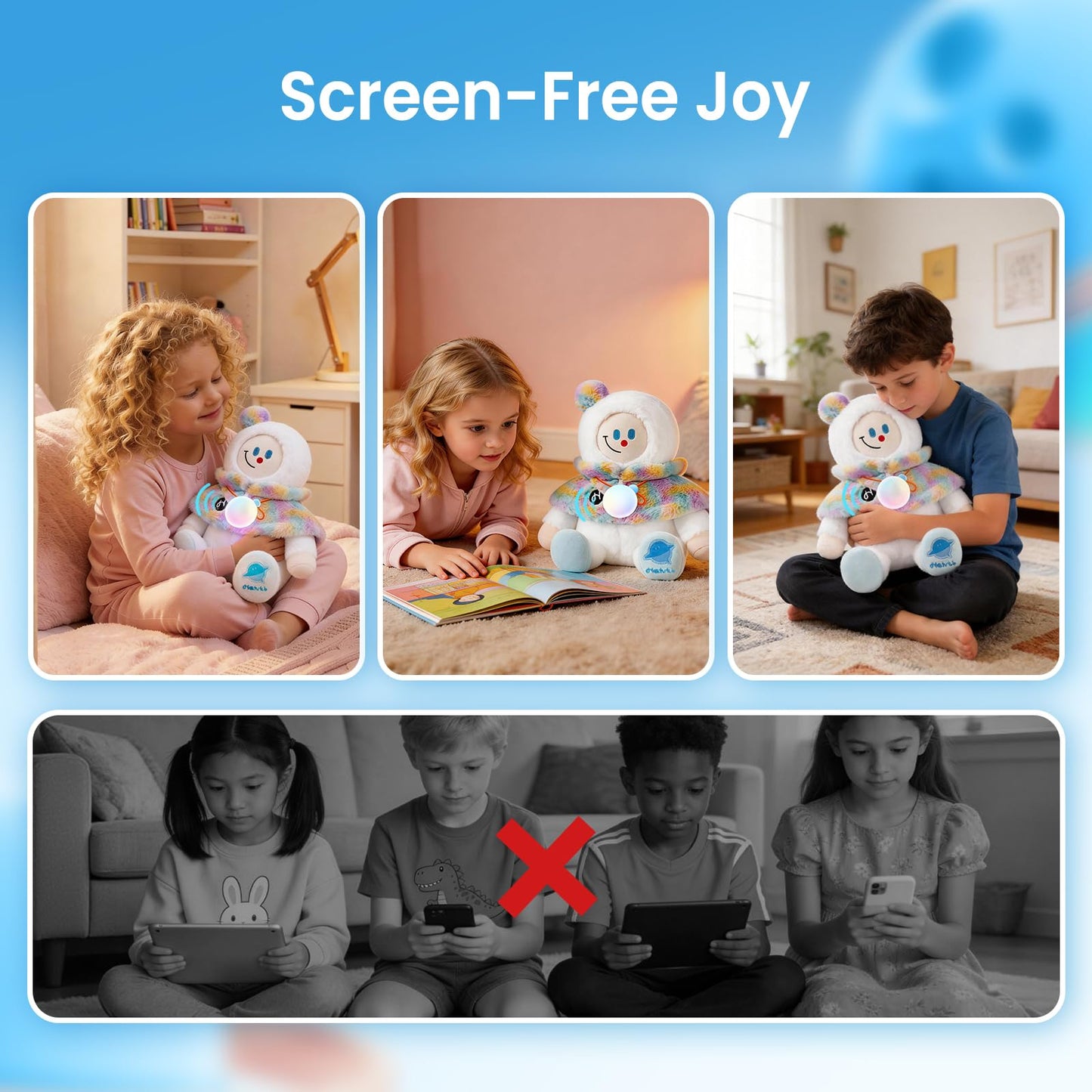 Smart AI Plush Toy Snowman Elf, Interactive Stuffed Animal for 3+ Kids, Screen-Free Educational Emo Robot with Advanced AI, APP with 16 Characters, Unique Gifts for Girls & Boys.Bedtime Companion