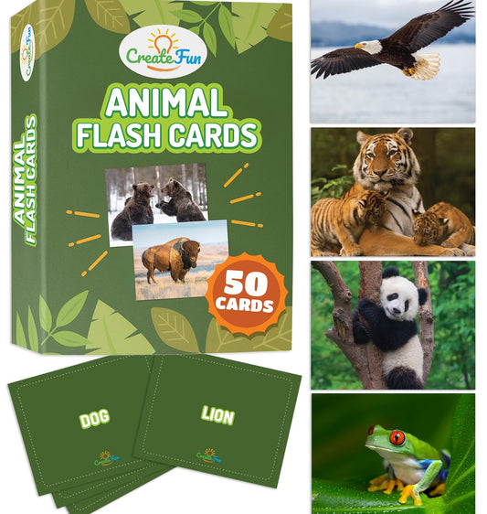 50 Animal Flash Cards - Realistic Photo Cards - Fun Vocabulary Builder for Autisim, Speech Therapy, ESL, Occupational Therapy - Montessori Educational Games for Preschool Kids Learning Activity