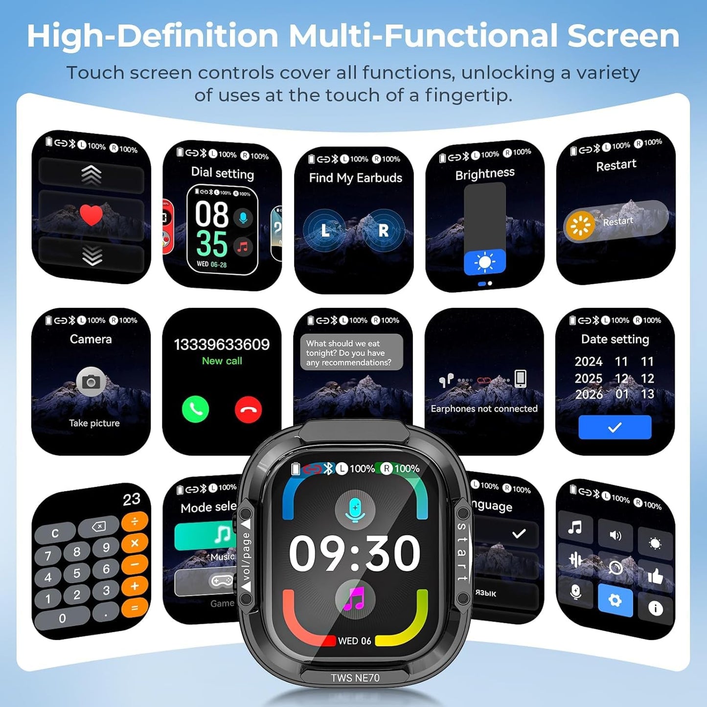 NE70 Earbuds, 2026 New NE70 AI Translation Earbuds in Real Time, Language Translator Headphones with LCD Touch Screen Audifonos Traductores Inglés Español Support 165 Languages for Travel Business