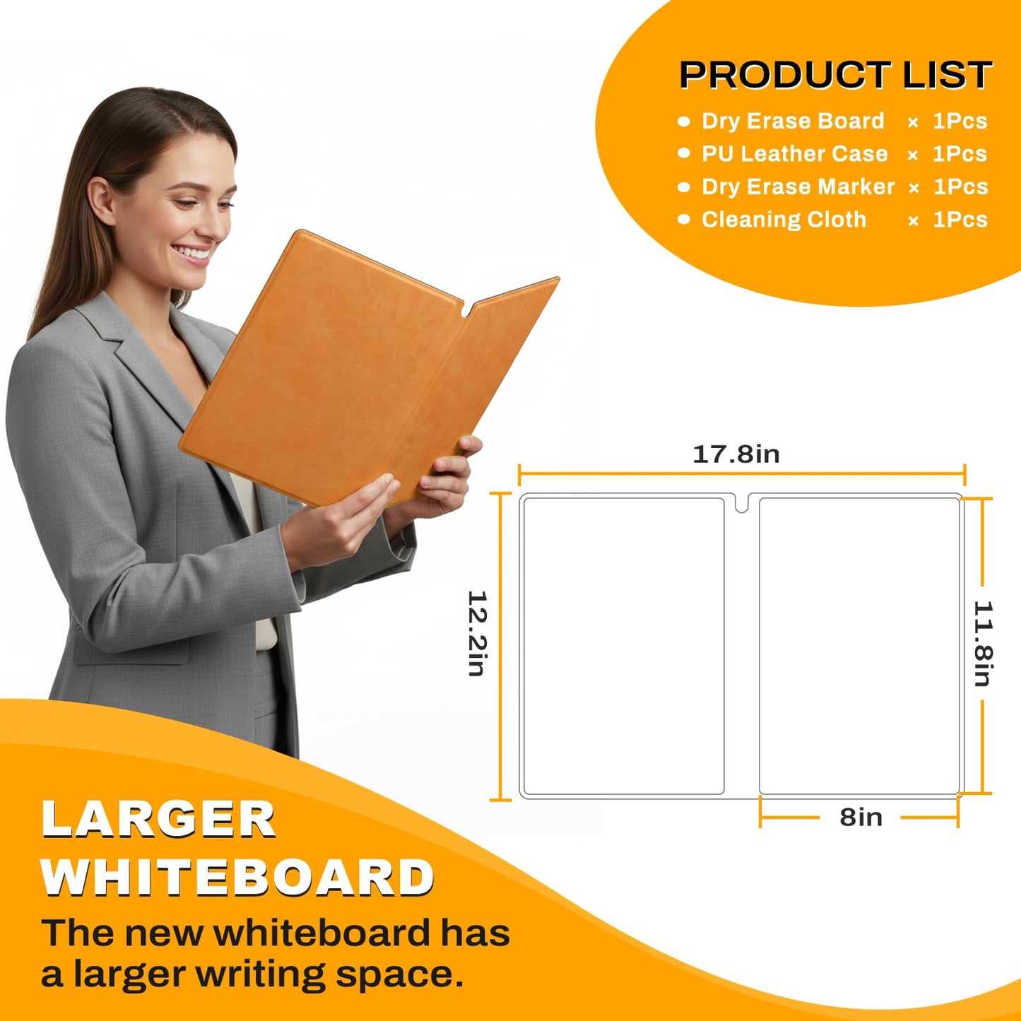 Small Dry Erase Board,12" x 9" Portable Dry Erase White Board,Double-Sided Folding Whiteboard with Pen(Orange)
