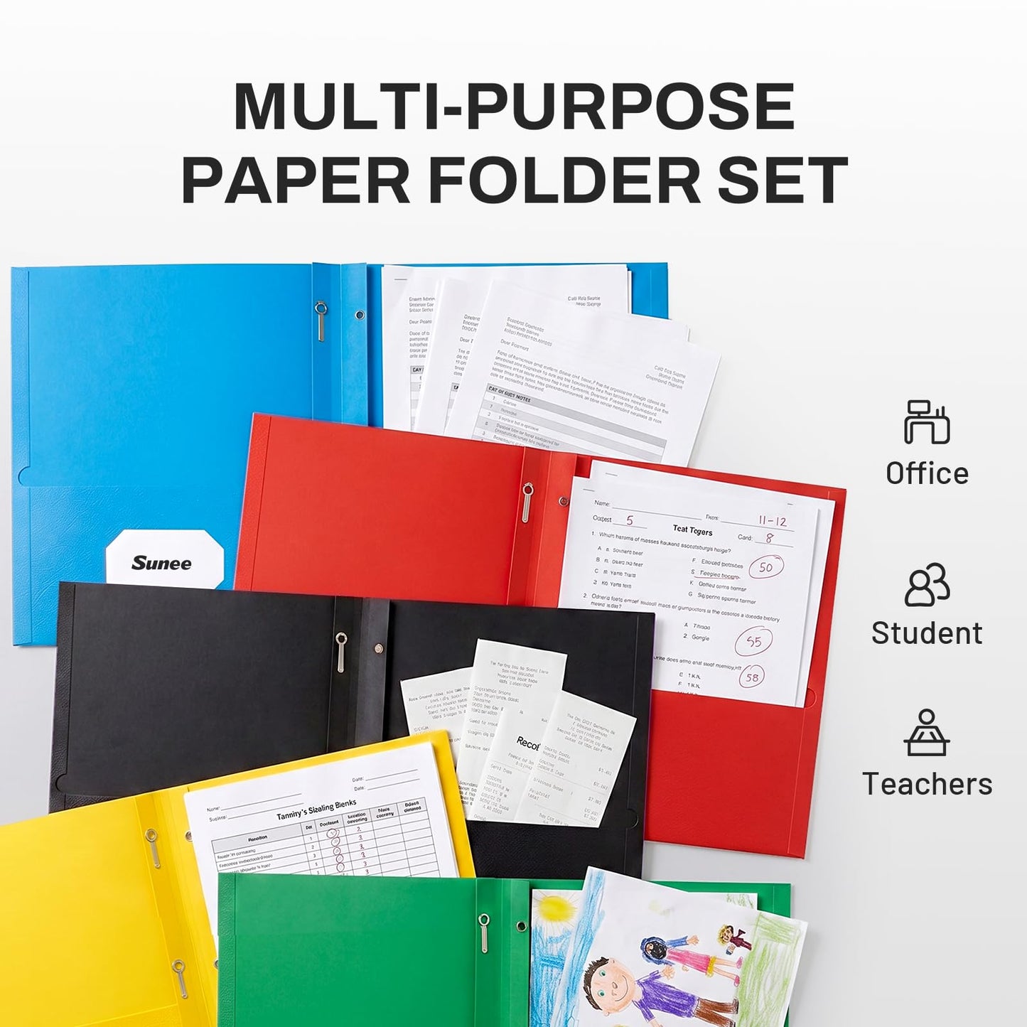 SUNEE 2 Pocket Folders with Prongs (25 Pack, Black), Paper Folders with 2 Pockets and 3 Prongs Fit Letter Size Paper, Folders with Prongs for School Office Home Business
