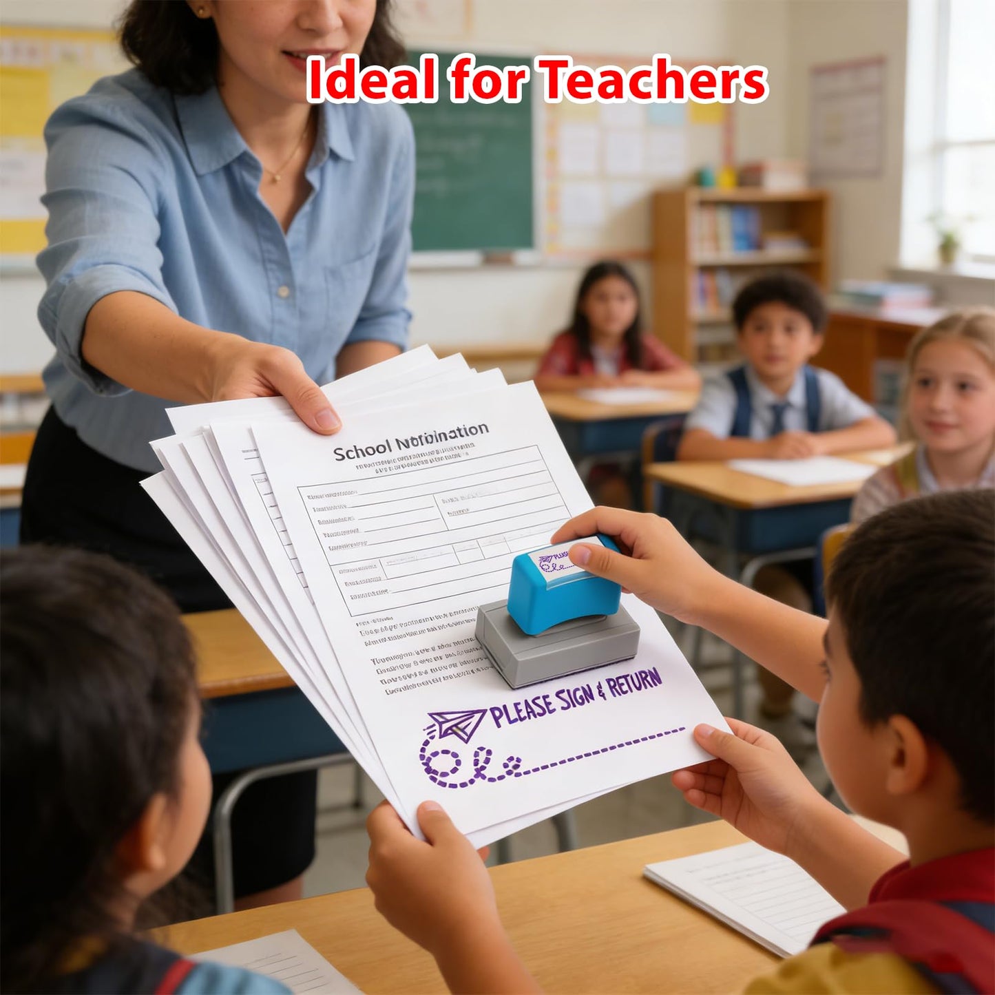 Please Sign and Return Stamp - Self Inking Teacher Stamp for Classroom, Homeschool Grading Tool, Purple Ink - Professional Parent Communication, Teacher Supplies for Elementary Middle School