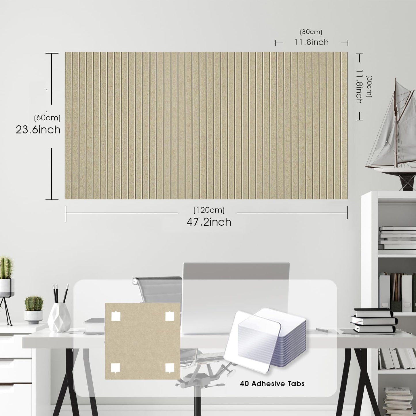 Large Cork Board for Office, 8 Pack Felt Wall Tiles with Slat Wall Paneling and Safe Removable Adhesive Tabs, Felt Bulletin Board Pin Board Cork Boards for Walls - Tan