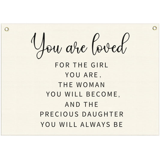 Canvas Banner Wall Decor Hanging Rectangular Poster Flag Sign,Nursery Playroom Bedroom Babyroom Decor,Baby Shower Christmas Gift for Kid Girl-You are Loved for The Girl You Are-28.5"Lx 20"W