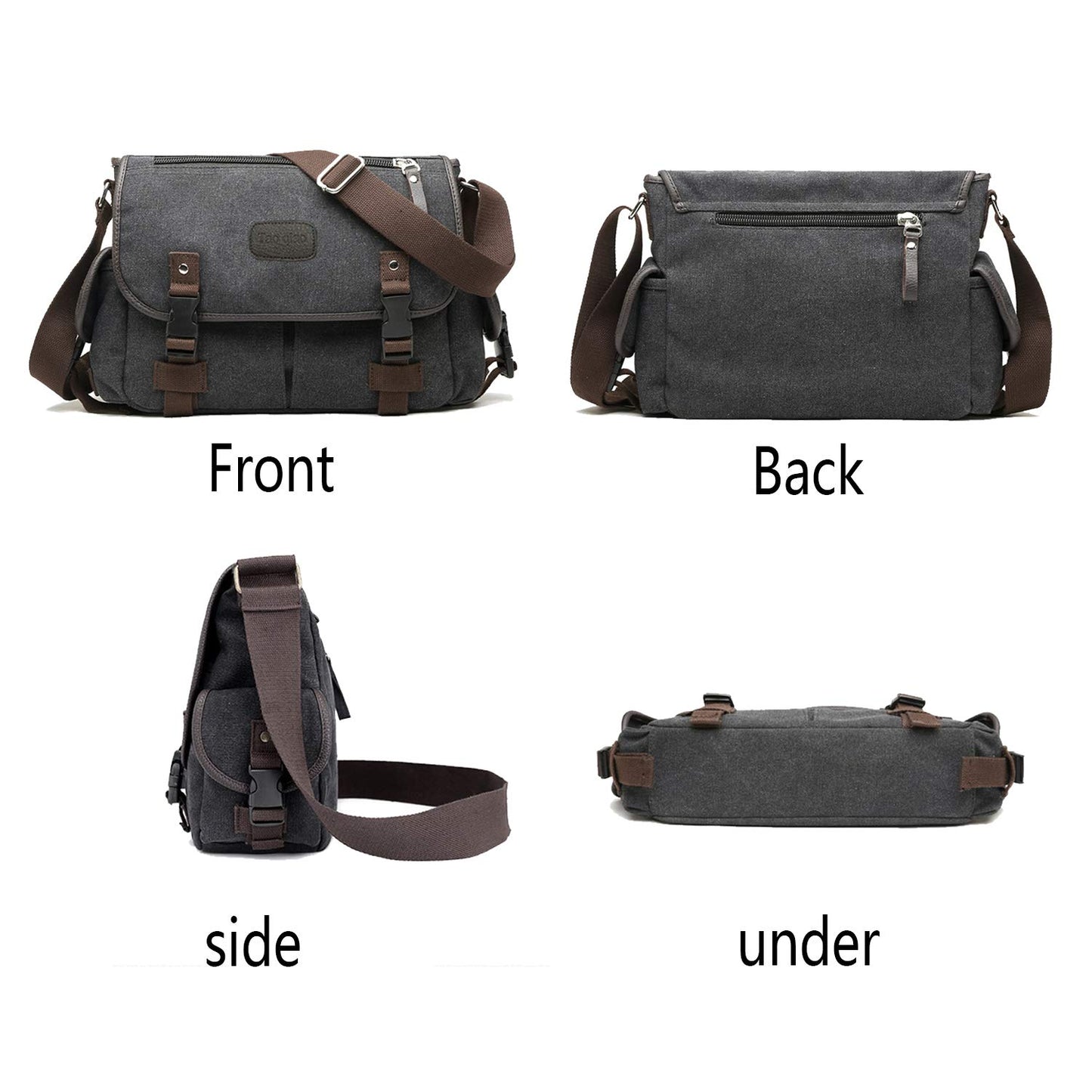 [Upgraded] Vintage Canvas Messenger Bag 13 15.6 17 inches Large Book Laptop Shoulder Bag Women Men New (Black, X-Large)