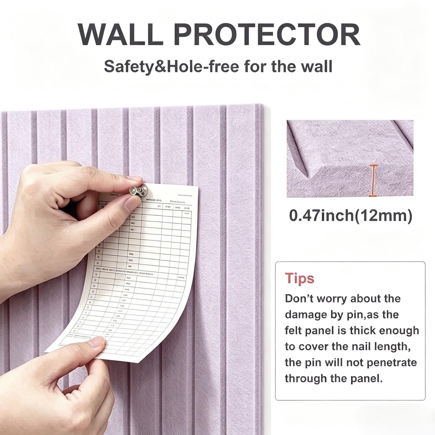 G Gamit 0.47" Thick Felt Pin Board 36"x24" Large Cork Board Alternative 6 Pack 11.81"x11.81"Felt Bulletin Board Wall Tiles Notice Board with 30 Pushpins for Home Office School(Fine-Light Purple)