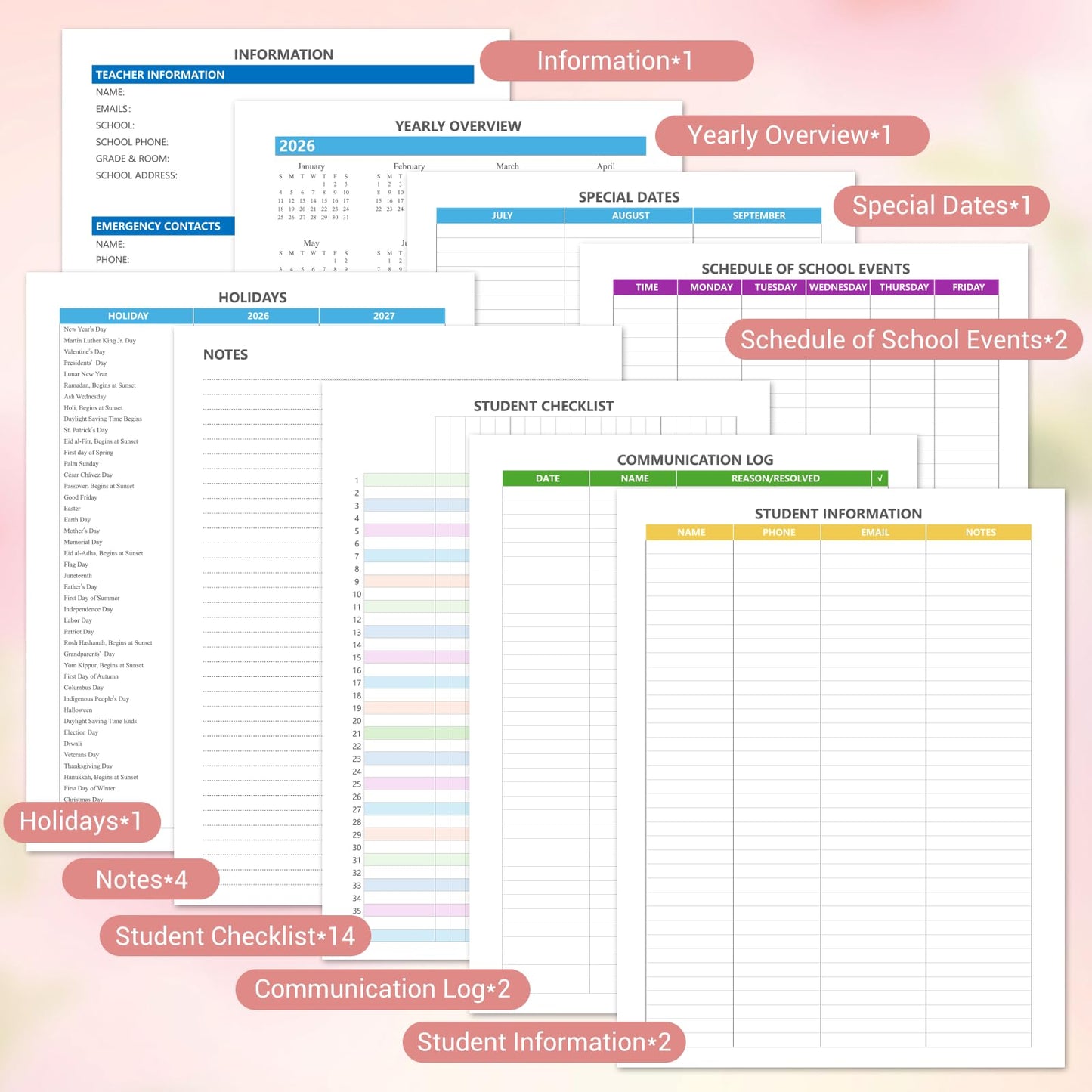 Teacher Planner 2026-2027 Academic Year, Jul.2026 - Jun.2027, 8.5" x 11" Lesson Planner Book for Teachers, Teacher Planners with Colorful Monthly Tabs, Hardcover- Pink
