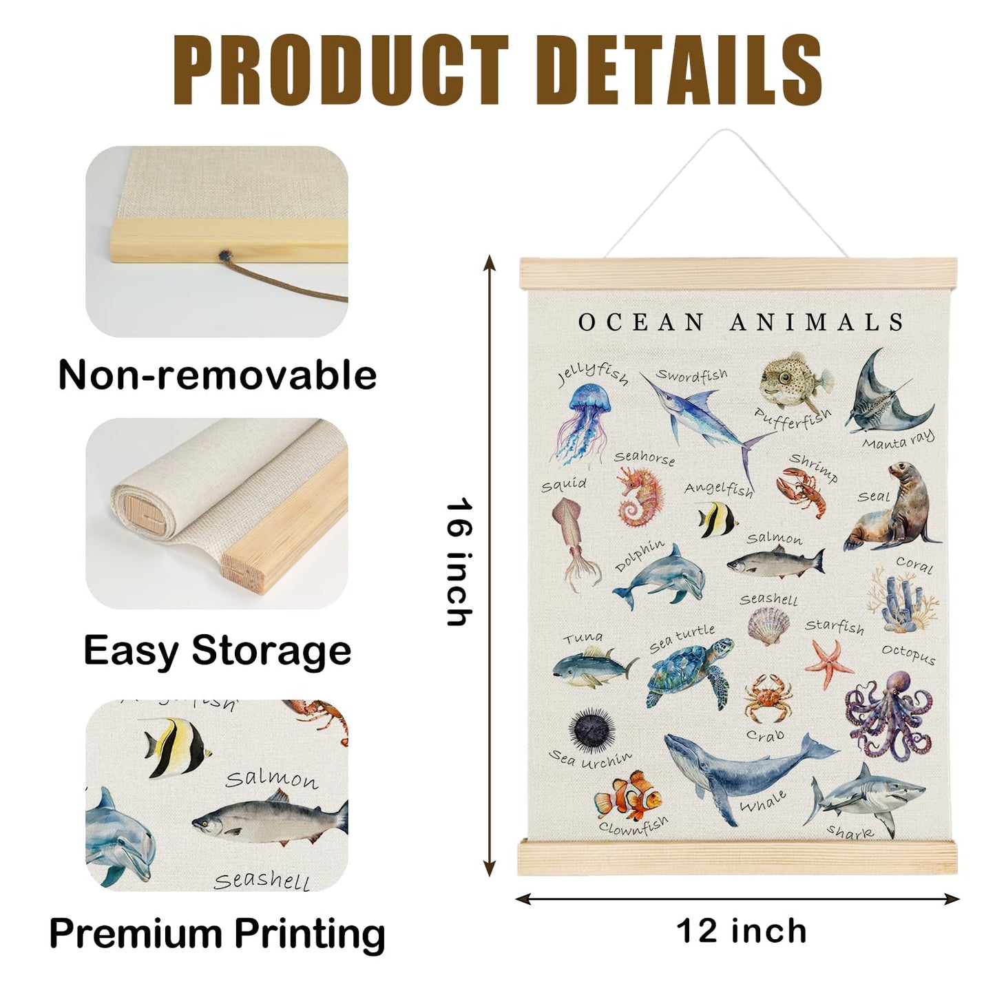 Nrleey Ocean Alphabet Wall Art - Alphabet Poster Hanger Frame, Ocean Nursery Decor, 12x16 Inches