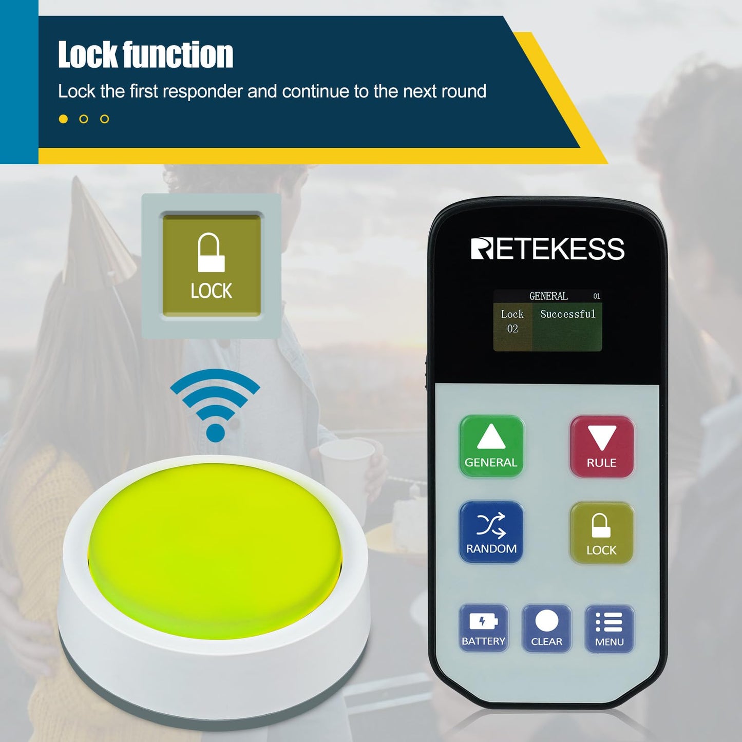 Retekess TM102 Trivia Buzzers,Jeopardy Buzzers,3 Working Modes,66ft,Physical Switches,Family Feud Game for Adults with 4 Rechargeable Buzzers