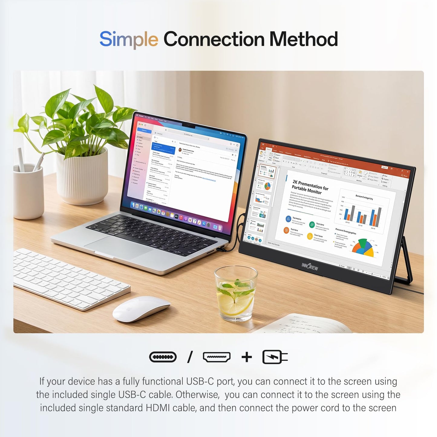 InnoView 2K Portable Monitor 15.6" QHD 100% sRGB, Built-in 180° Adjustable Stand Travel Monitor USB C Standard HDMI Ultra-Slim Portable Monitor for Laptop MacBook Phone PS5 Xbox Switch
