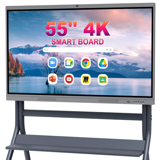 HLEC 55" Interactive Smart Board, 4K UHD Touchscreen Digital Whiteboard, Electronic All-in-One Computer for Classroom Home Office Studio Display, 20-Touch 13MP Camera(Wall Mount Included)