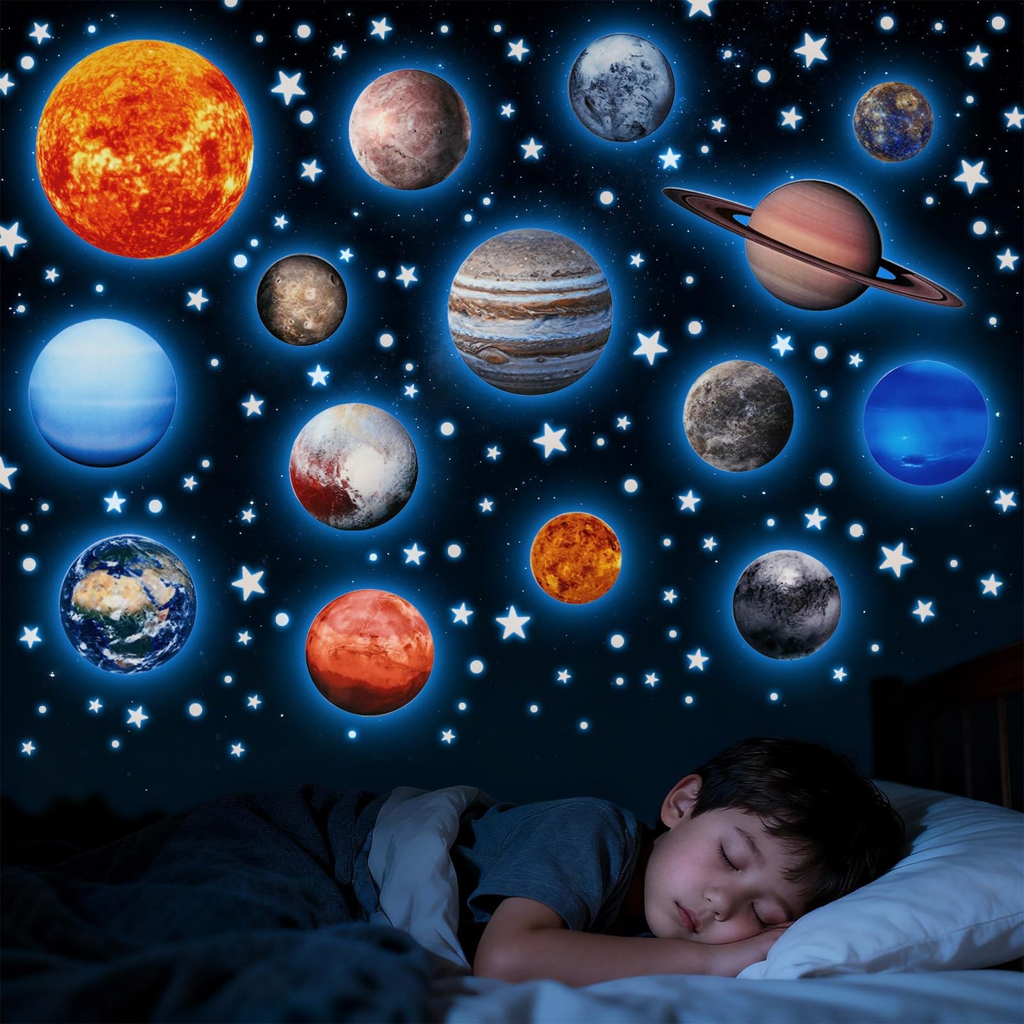 Fontien Solar System Wall Decals Glow in The Dark Stars, 780 Pcs Glowing Stars and Planets Stickers for Ceiling, Baby Nursery Planets Wall Stickers for Bedroom, Kids Room Decoration