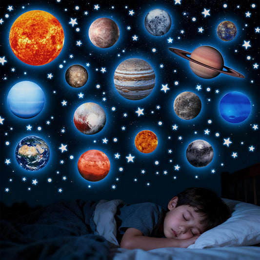 Fontien Solar System Wall Decals Glow in The Dark Stars, 780 Pcs Glowing Stars and Planets Stickers for Ceiling, Baby Nursery Planets Wall Stickers for Bedroom, Kids Room Decoration