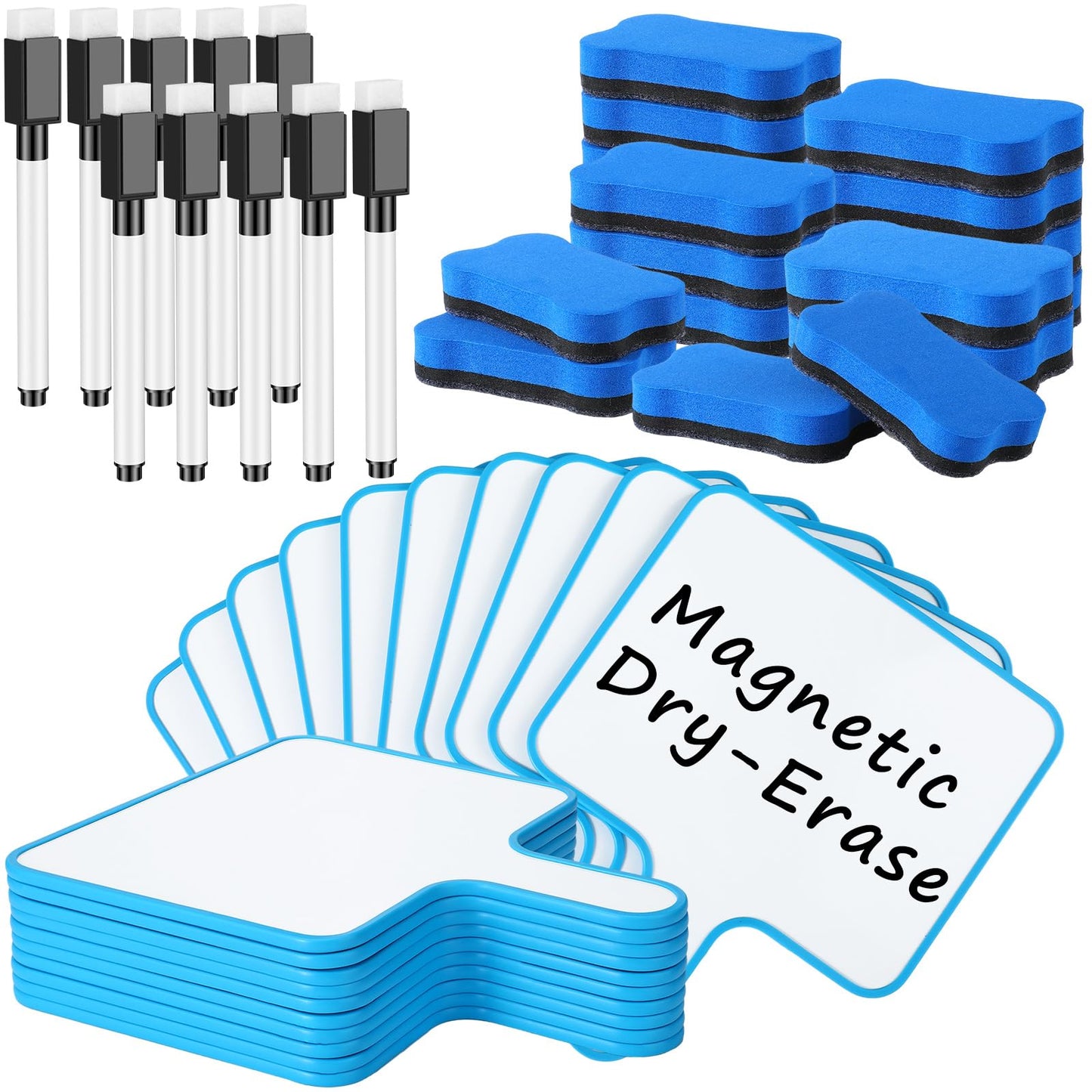 Tenceur 10 Sets Small Dry Erase Whiteboard 10''x 8'' Magnetic Dry Erase Paddles with Handle Double-Sided Mini White Board with Magnetic Markers and Erasers for School Classroom Office Writing Board