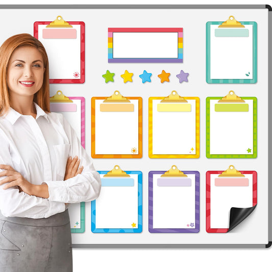 Trandraft 16 Pcs Magnetic Write Wipe Organization Chart Classroom Dry Erase Labels Learning Objectives Board for Whiteboard Goals Targets Classroom Teaching Supplies(Colored Folders)