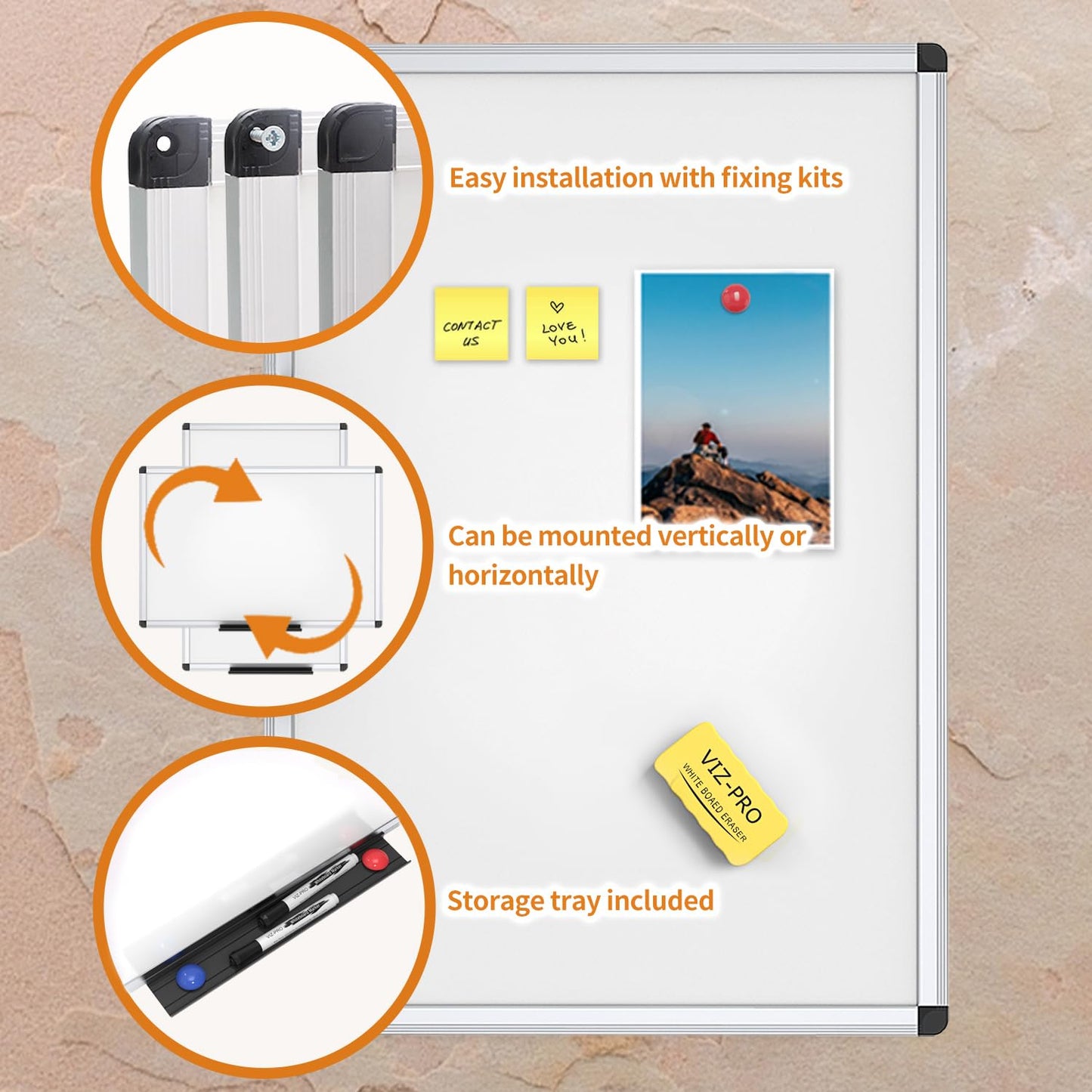 VIZ-PRO Magnetic Whiteboard/Dry Erase Board, 48 X 24 Inches, Includes 1 Eraser & 2 Markers & 4 Magnets