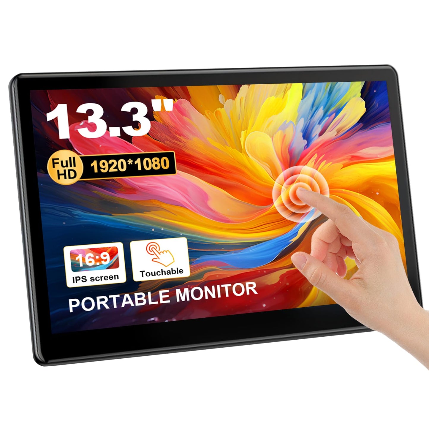 HOWENS Industrial Touchscreen Monitor 13.3 inch, FHD 1920×1080 IPS Laptop Touch Monitor HDMI VGA Display Support VESA Mount Compatible with Laptops PC Mac (13.3 Inch)