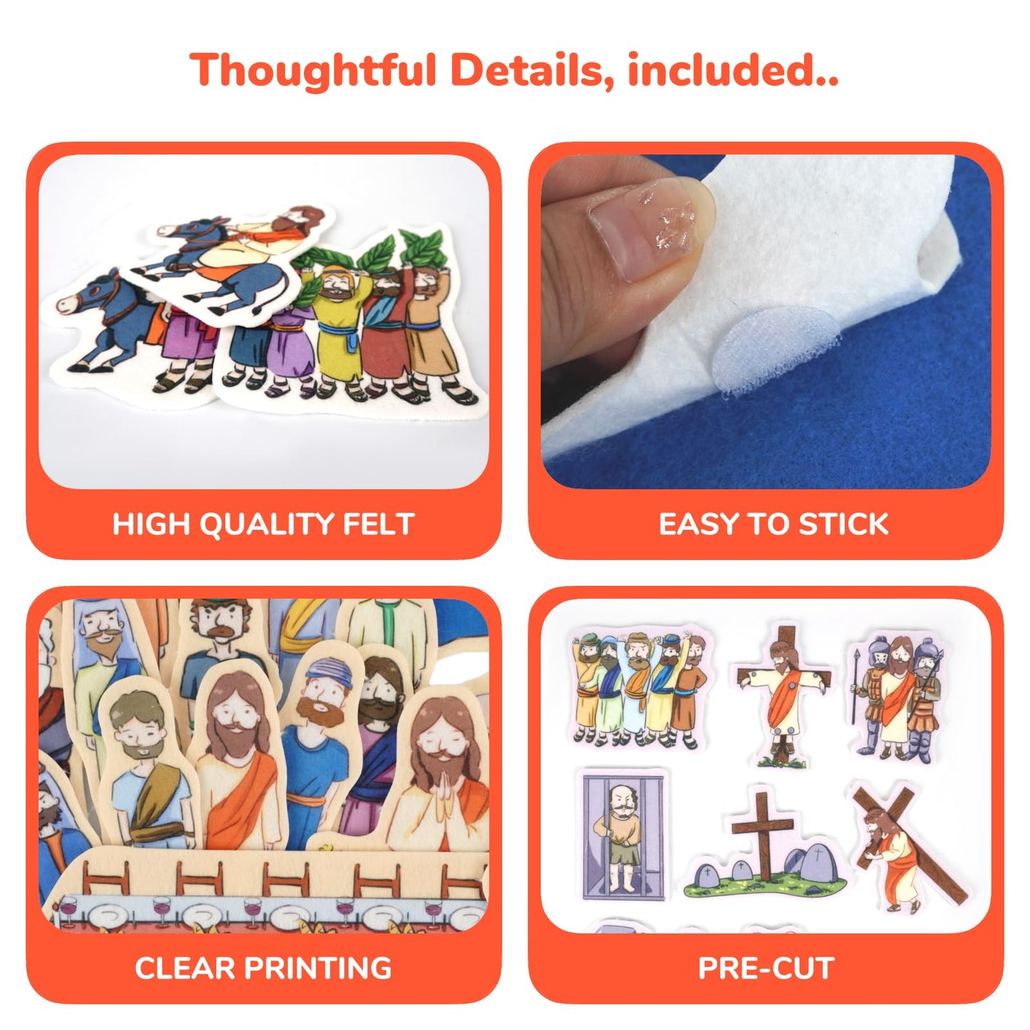CHEFAN 4 Pack Felt Board Bible Stories Set for Kids, Easter Christian Toys, Flannel Board Stories Include Last Supper, Jesus Calms The Storm, Triumphal Entry, Crucifixion for Sunday School