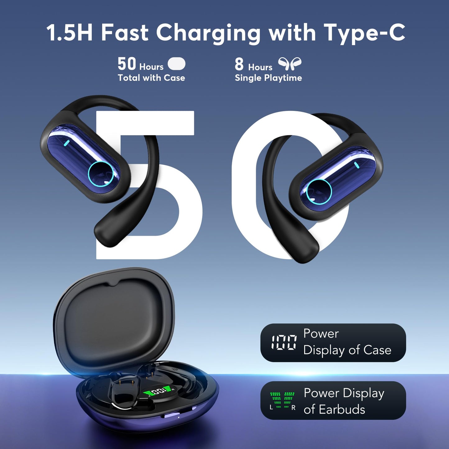 MOZC 168 Languages AI Live Translation Earbuds, 4-in-1 Smart Mode Bluetooth 5.4 Touch Screen Earphones Real-Time Headphones Translator, Fit iOS and Android Ideal for Business and Learning, Deep Blue