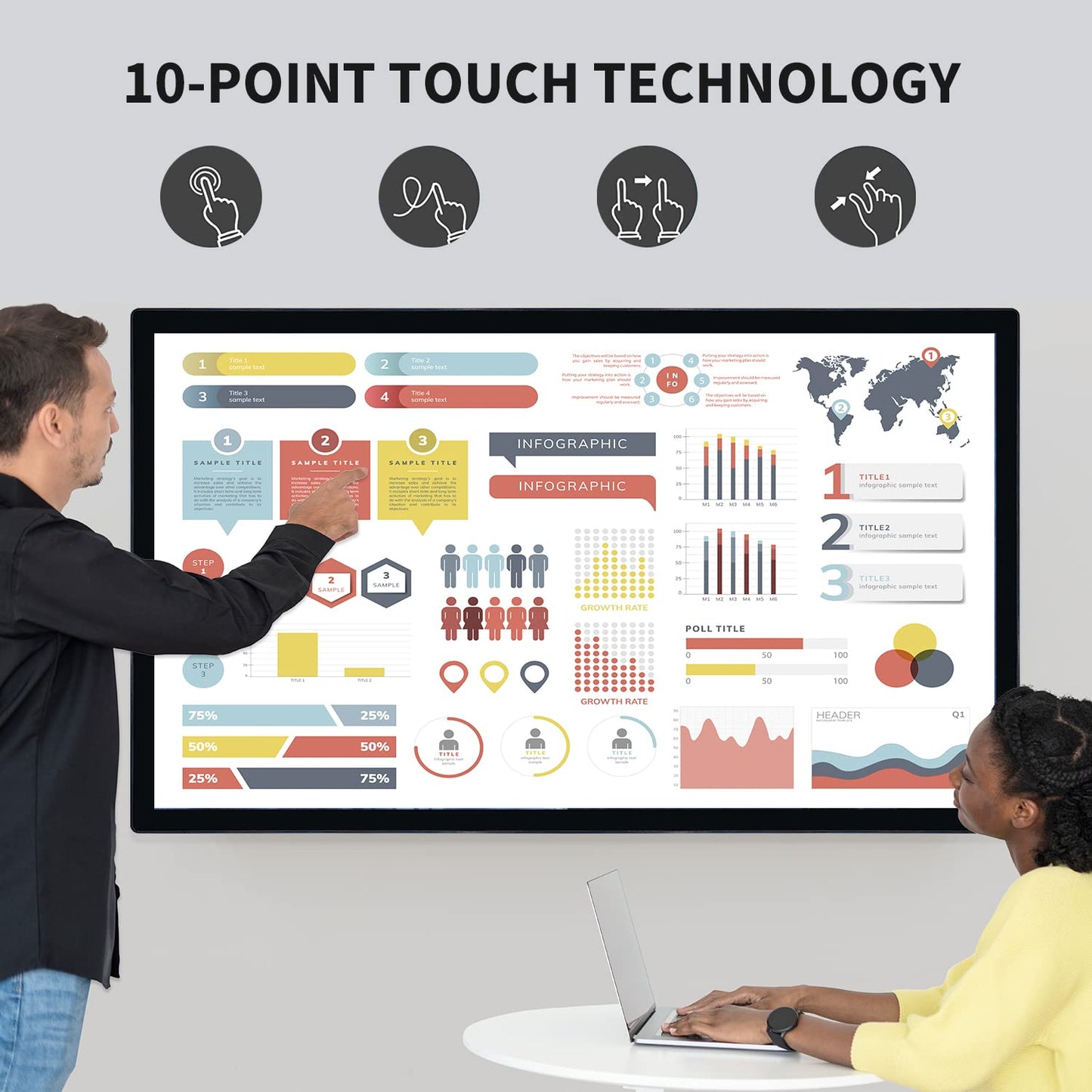 TouchWo 55 inch Interactive Touchscreen Monitor, Smart Board with 4K Display, Win-10 Electronic Whiteboard Touch Screen PC for Office and Classroom, Core i5 RAM 4G & ROM 128G