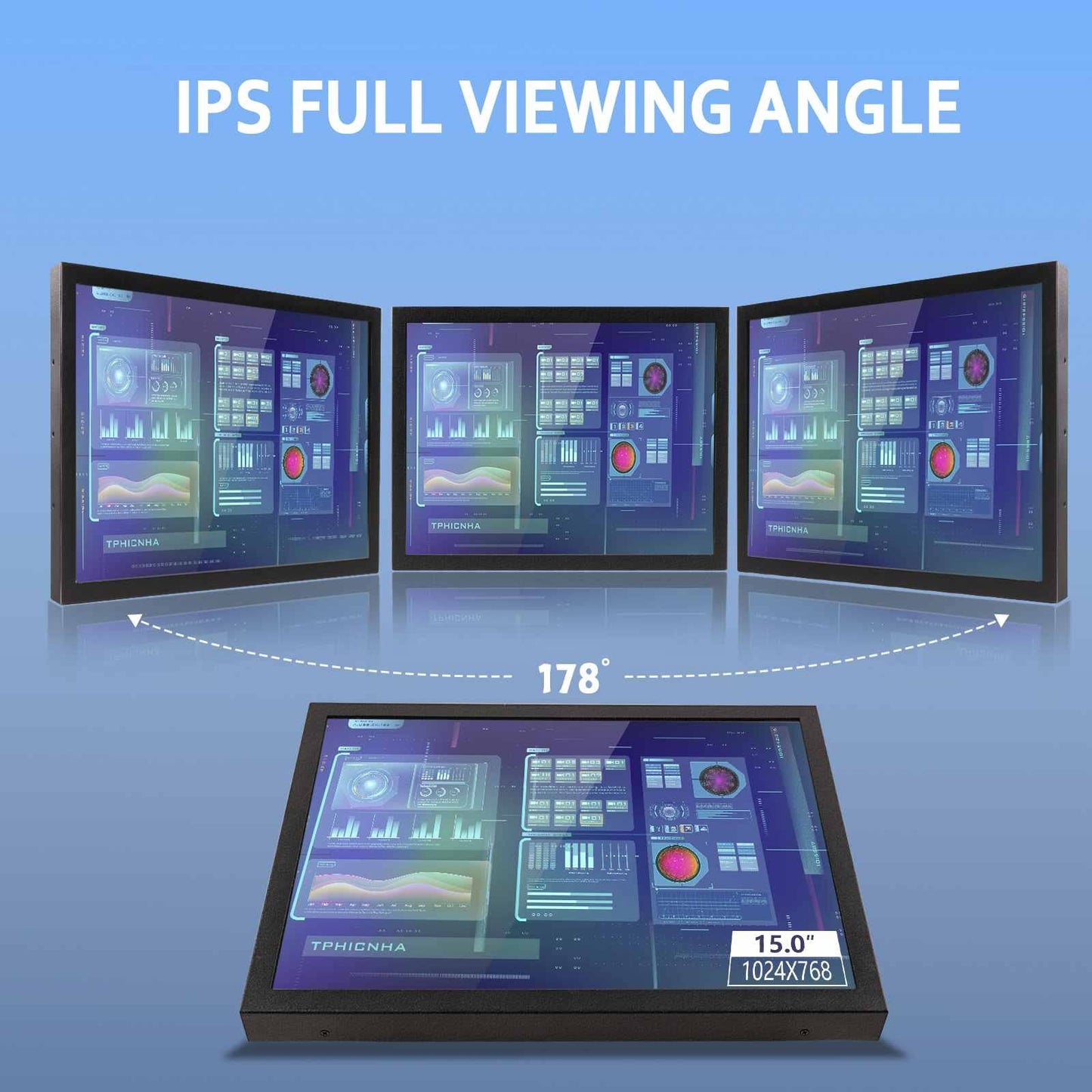 VSDISPLAY Portable Industrial Monitor with Dual Speaker,15 Inch 1024x768 4:3 IPS LCD Touchscreen and VGA DVI Video Input,Metal Shell with Bracket