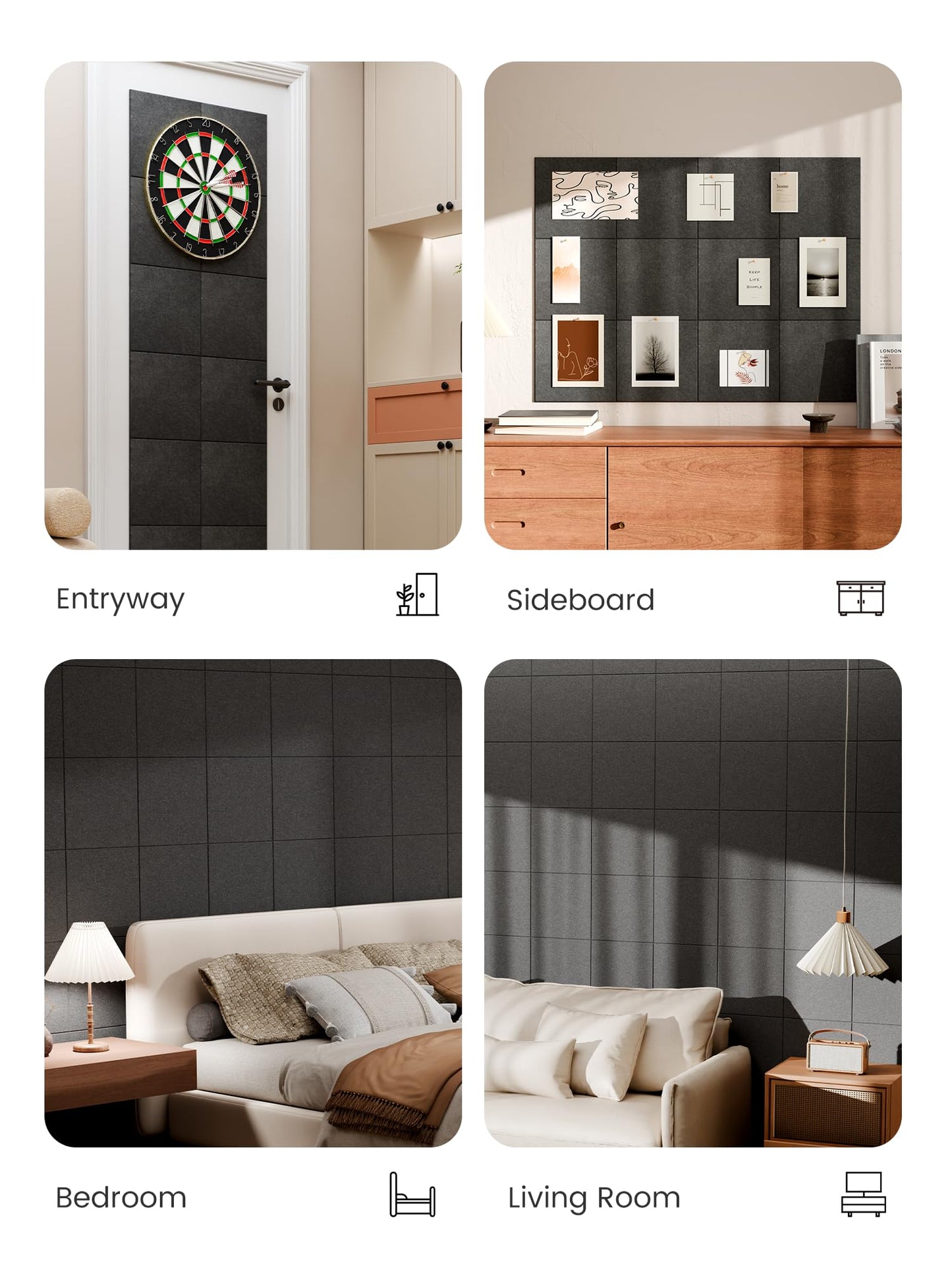 Bumusty Large Cork Board 48" x 36" Alternative - 12 Pack Felt Wall Tiles with 70 Safe Removable Adhesive Tabs, 30 Pushpins, Cork Boards for Walls Pin Board Bulletin Board Office Decor (Charcoal Gray)