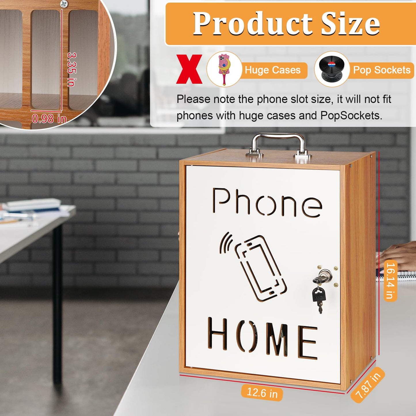 Lzttyee Cell Phone Holder Classroom 36 Slots Wooden Cell Phone Storage Cabinet Pocket Chart with Handle and Security Lock for Classroom Office (36 Grid Cabinet Cherry)
