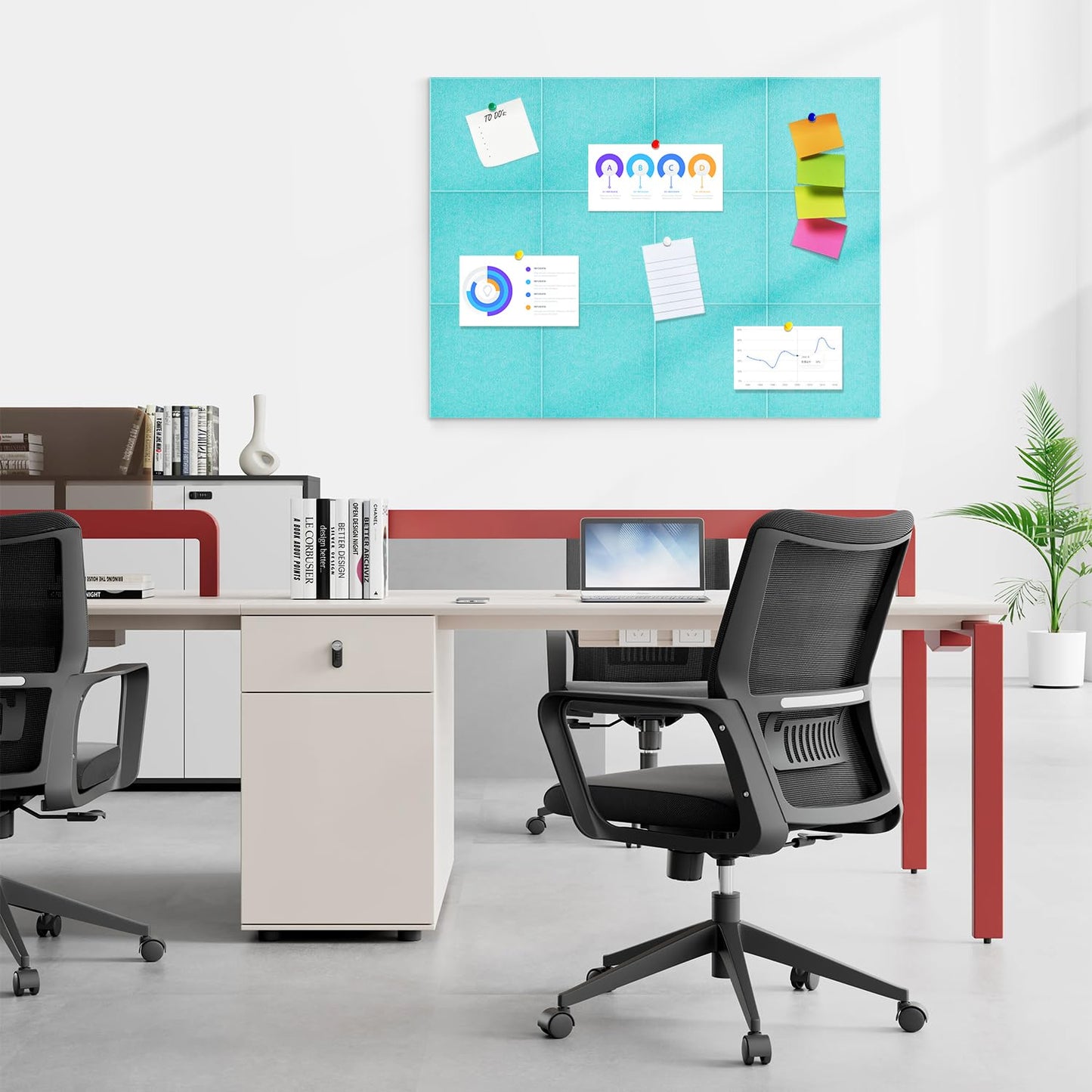 Large Cork Board for Walls 48"x36" |Cork Board Alternative| 12 Pack Felt Wall Tiles| Baby Blue Bulletin Board with Removable Adhesive | Cork Boards Pinboard for Office Home Classroom，Baby Blue