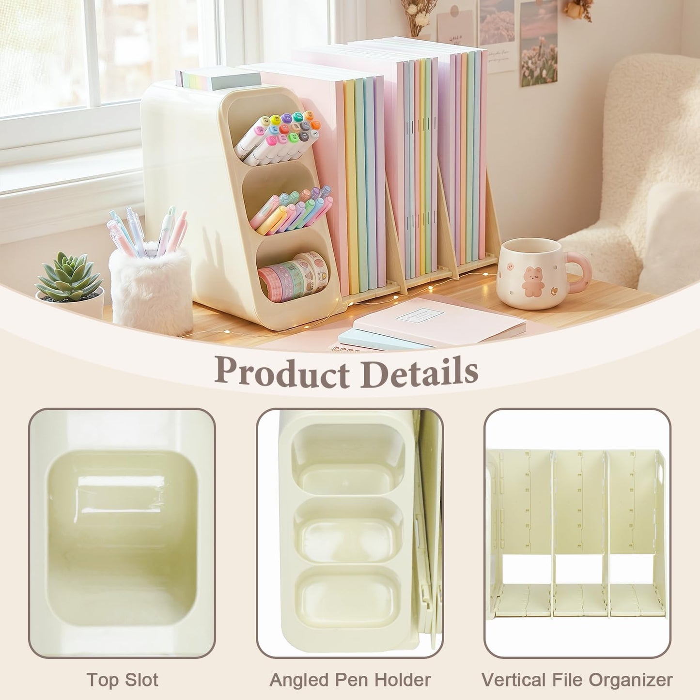 SAYEEC Collapsible Magazine File Holder Plastic Binder Holder for Desk Upright Desktop File Organizer with Pen Holder Vertical Folder Organizer Sturdy Magazine Book Rack Storage Box for Office Home