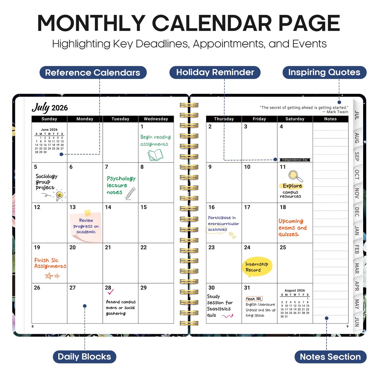 Planner 2026-2027, Academic Year Monthly and Weekly Calendar Planner, Jul 2026 - Jun 2027, Hardcover Teacher Student Planning Agenda book with Tabs, Perfect for School Office Supplies, 8.5" x 11" - Celestial
