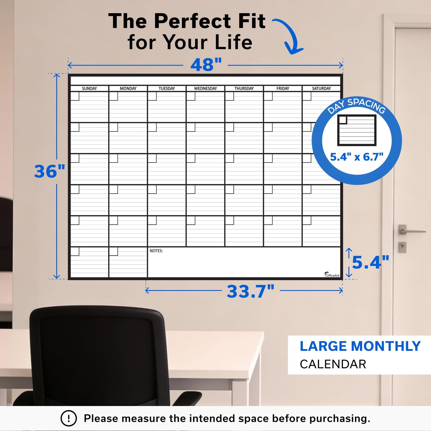 Large Dry Erase Calendar for Wall 36x48, Big Classroom Giant Month, Undated Reusable Family Monthly, Rolled Whiteboard White Board, Calendar Dry Erase Planner for Wall Erasable Large Office 48x36