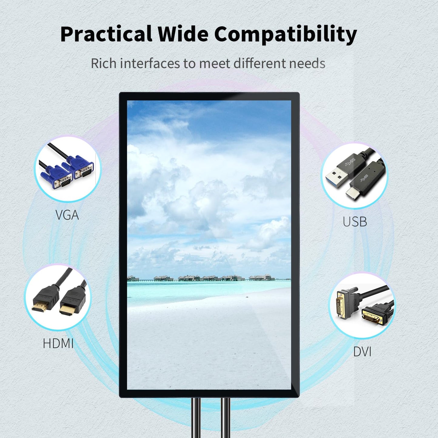 TouchWo 55 inch Capacitive Multi-Touch Screen Industrial Monitor, 16:9 Display 4K, Built-in Speakers, USB, VGA, DVI & HD-MI Ports, Digital Signage Displays and Player for Advertising