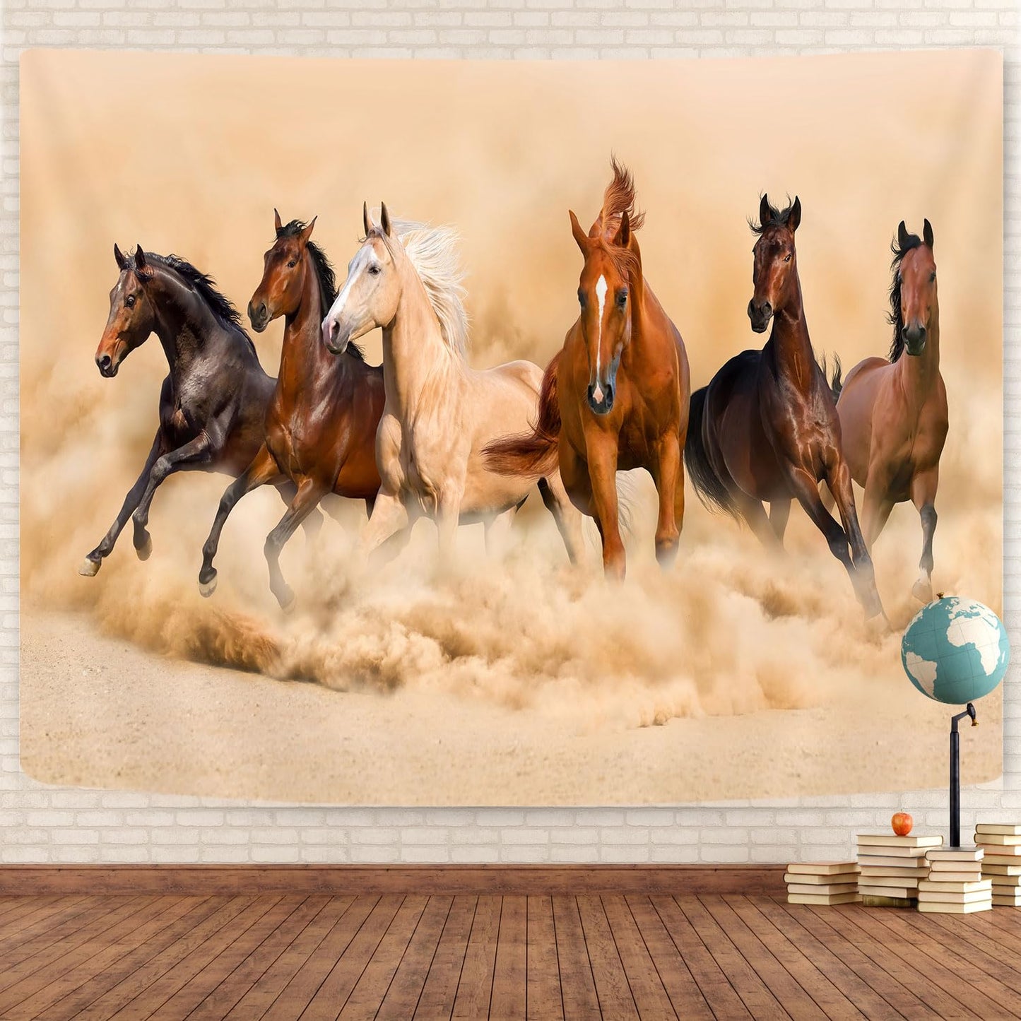GOAOK Horse Tapestry, Galloping Wild Farm Animal Horse Running Western Desert on Mystic Sky Landscape Tapestry Wall Hanging for Bedroom Living Room Dorm Office Decor, 60X40In