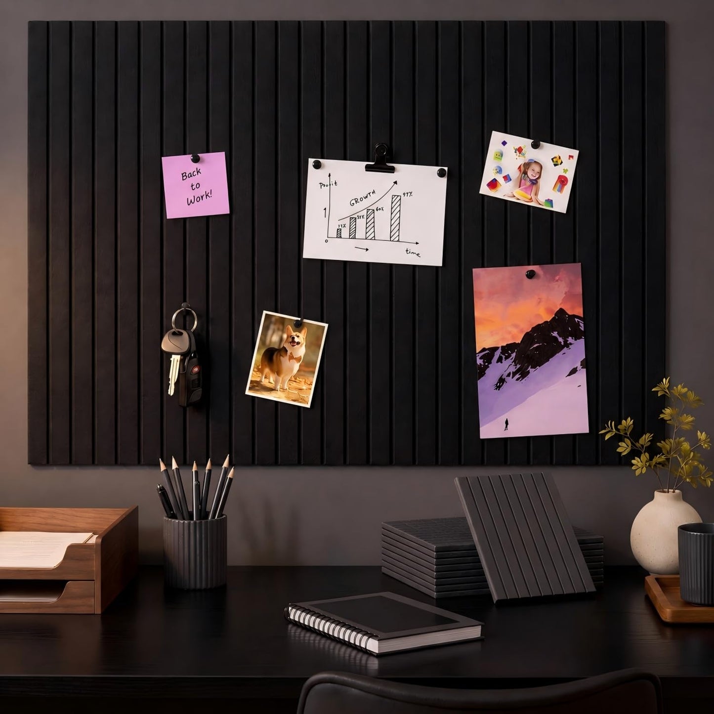 Honoson 12 Pack 48"x 36" Large Cork Board Alternative Felt Bulletin Board Wall Tiles with Safe Square Adhesive Roll Cork Tiles for Walls Home Office Classroom Back to School Pin Panels(Black)