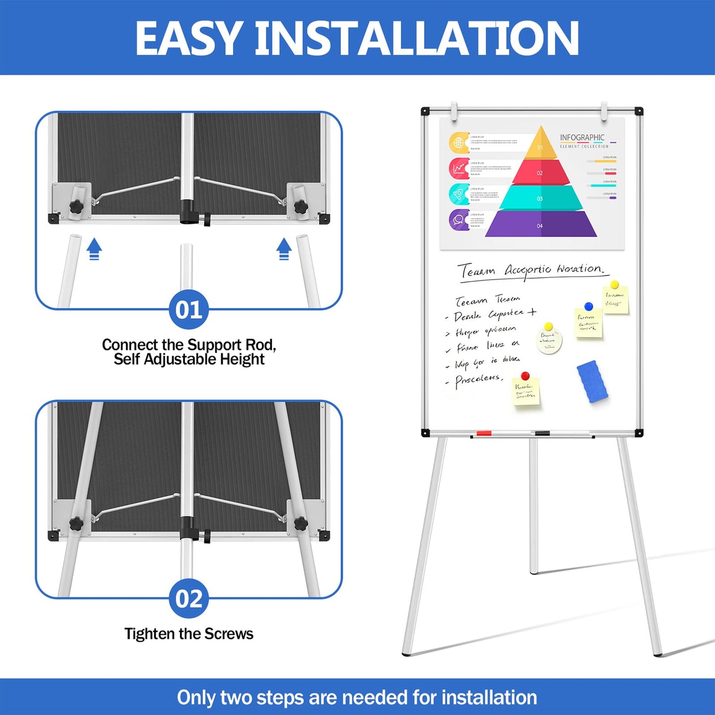 Whiteboard Easel 36 x 24 Inches, Magnetic Portable Dry Erase Board with Adjustable Tripod Stand, White Board Easel Stand for Office, Classroom & Home Teaching