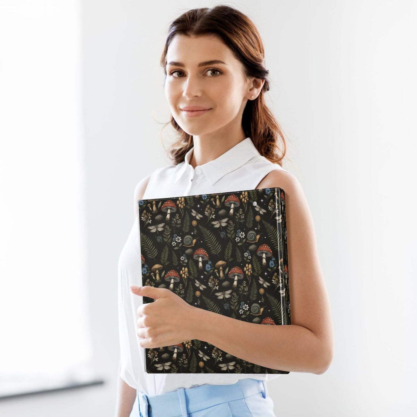 Mushroom Round Ring Binders 1.5 Inch Leaves Flower Berry Daisy 3 Ring Clipboard Binder for Office School Work Supplies File Folder Document 200 Sheet Capacity Easy Open