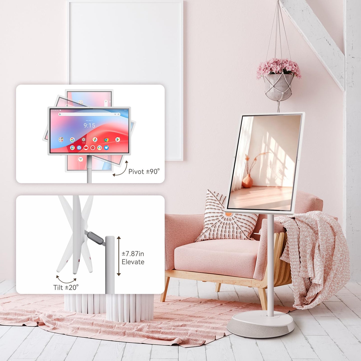 KTC 32" 4K Smart Portable TV MEGAPAD, Google EDLA Certified, UHD Touchscreen Rolling TV on Wheels with Speaker & Camera, 16G RAM+256G Storage, Built-in Battery, Full Swivel Rotation, Remote Control