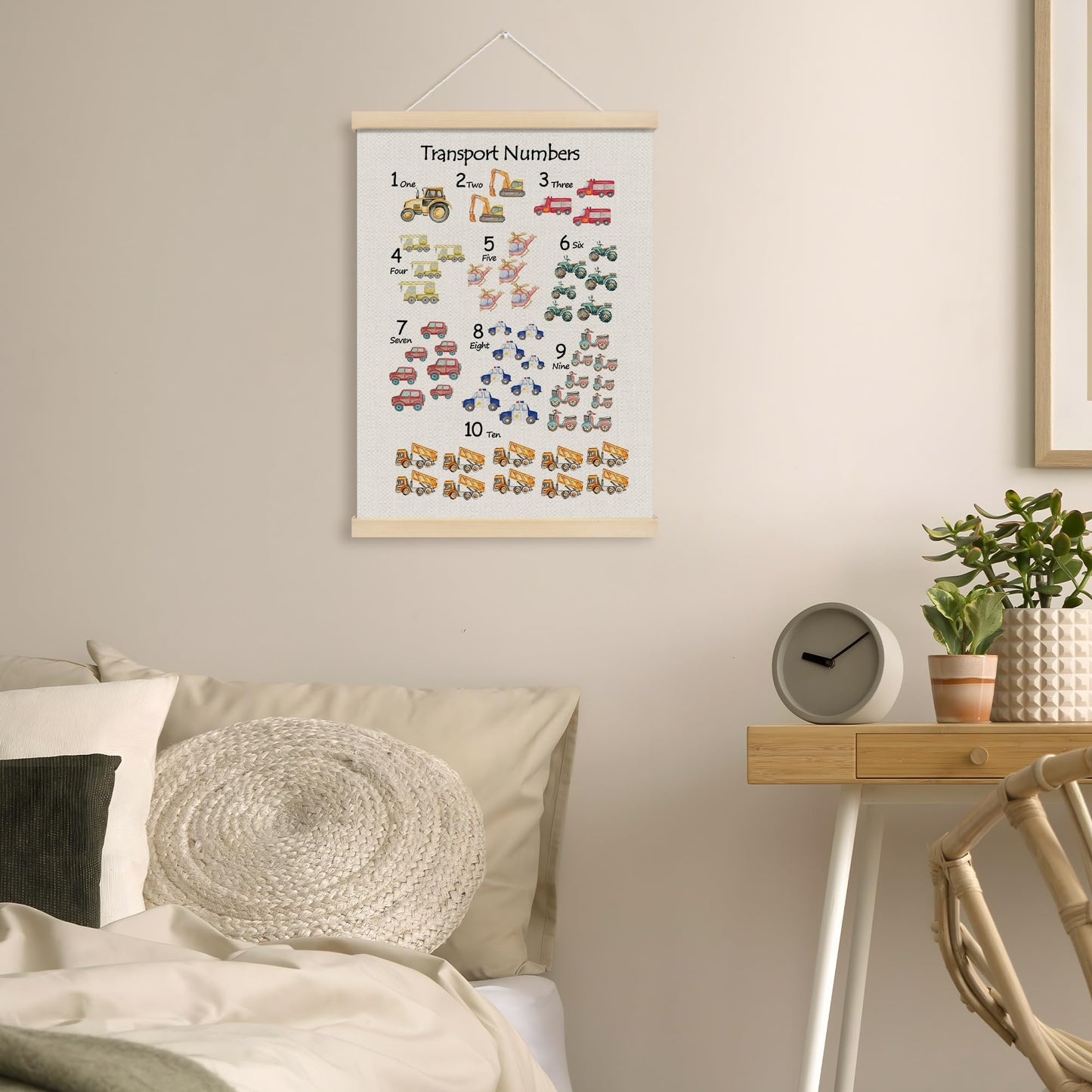 MOTERMATE Transport Number Wall Art Poster Chart, Playroom Decor, Preschool Learning Educational Canvas Poster Hanger Frame for Toddlers Classroom, Car Themed Wall Hanging Banner Decor, 12x16 Inch