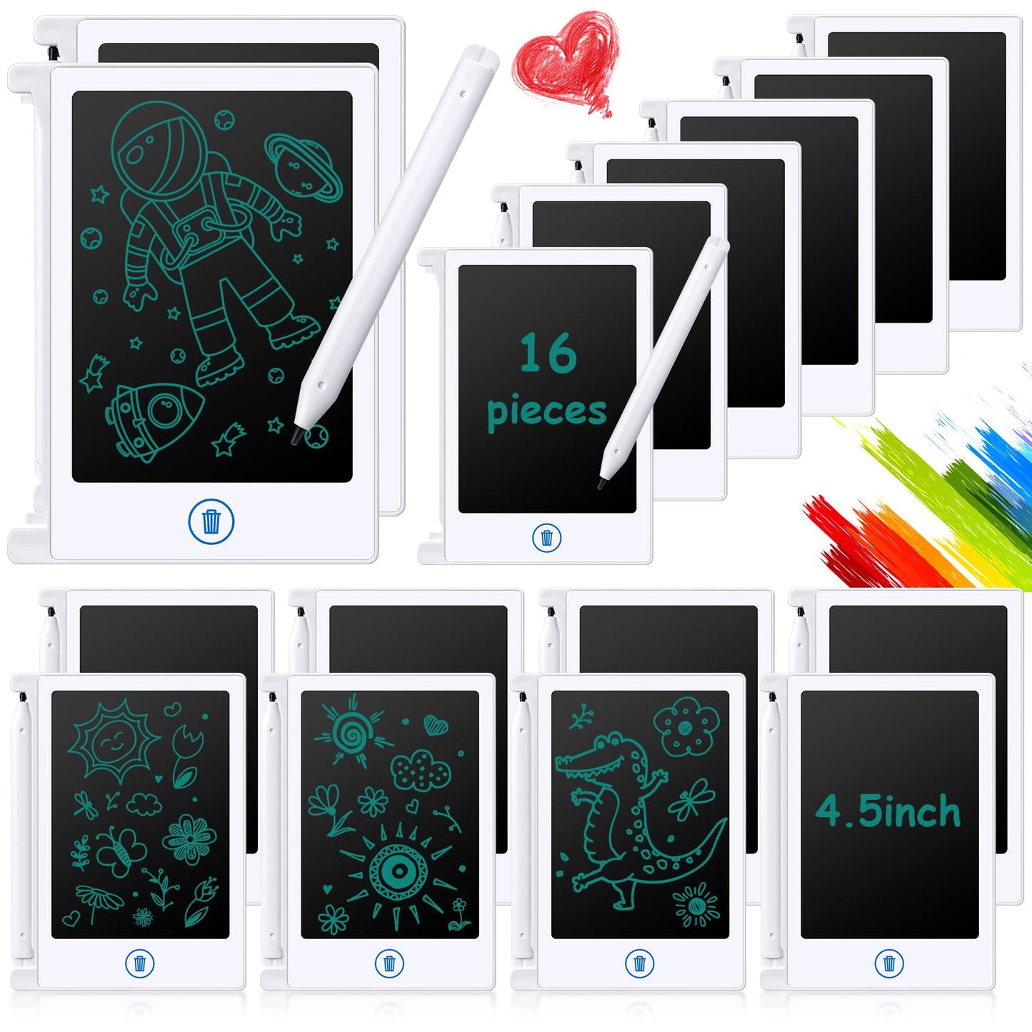Nezyo 16 Pack 4.5 Inch Mini LCD Writing Tablet for Kids Electronic Doodle Board Bulk Erasable Drawing Tablet Reusable Writing Pad for Girls Boys Party Favor Goodie Bag Classroom Gifts(White)