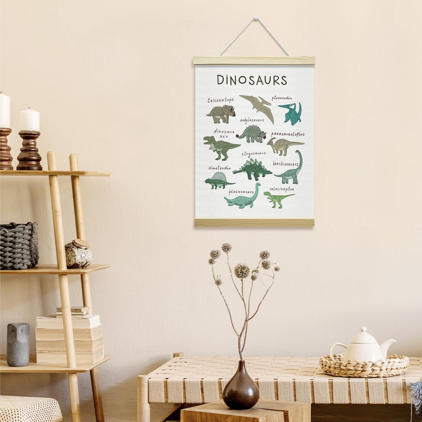 Nopoben Dinosaurs Poster Hanger Frame, Animal Prints Wall Art With Wooden Poster Hanger, Educational Animals Wall Decor, Kids Room Nursery Bedroom Decor(12x16 Inches)-19