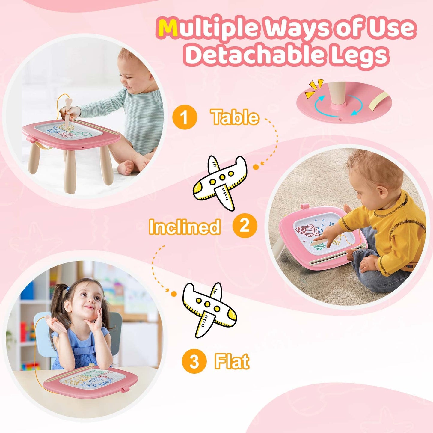 Kikidex Magnetic Drawing Board, Toddler Girl Toys for 1-3 Year Old, Doodle Board Pad Learning and Educational Toys for 1 2 3 Year Old Baby Kids Birthday Gift (Soft Pink)