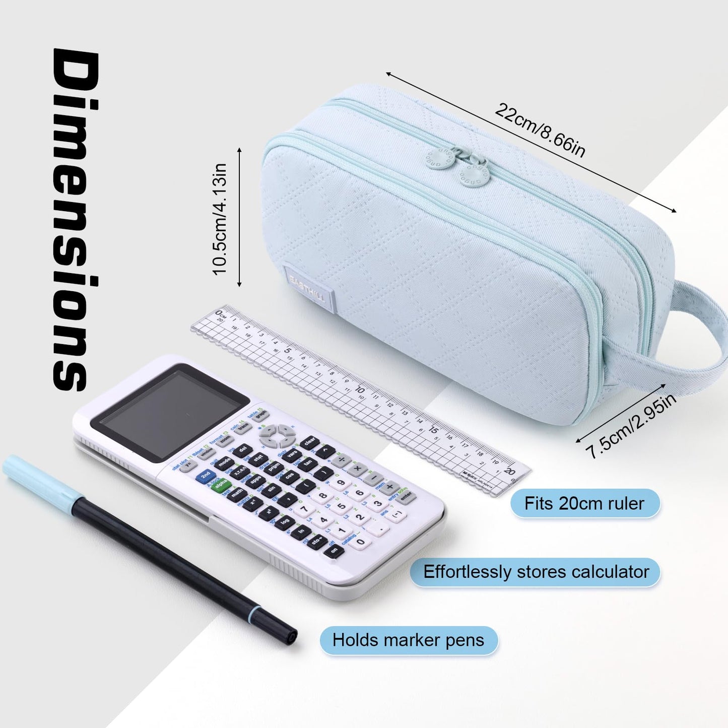 EASTHILL Large Capacity Pencil Case Cute Pencil Pouch with Handle Stationery Pen Bag for Teen Girls-Blue