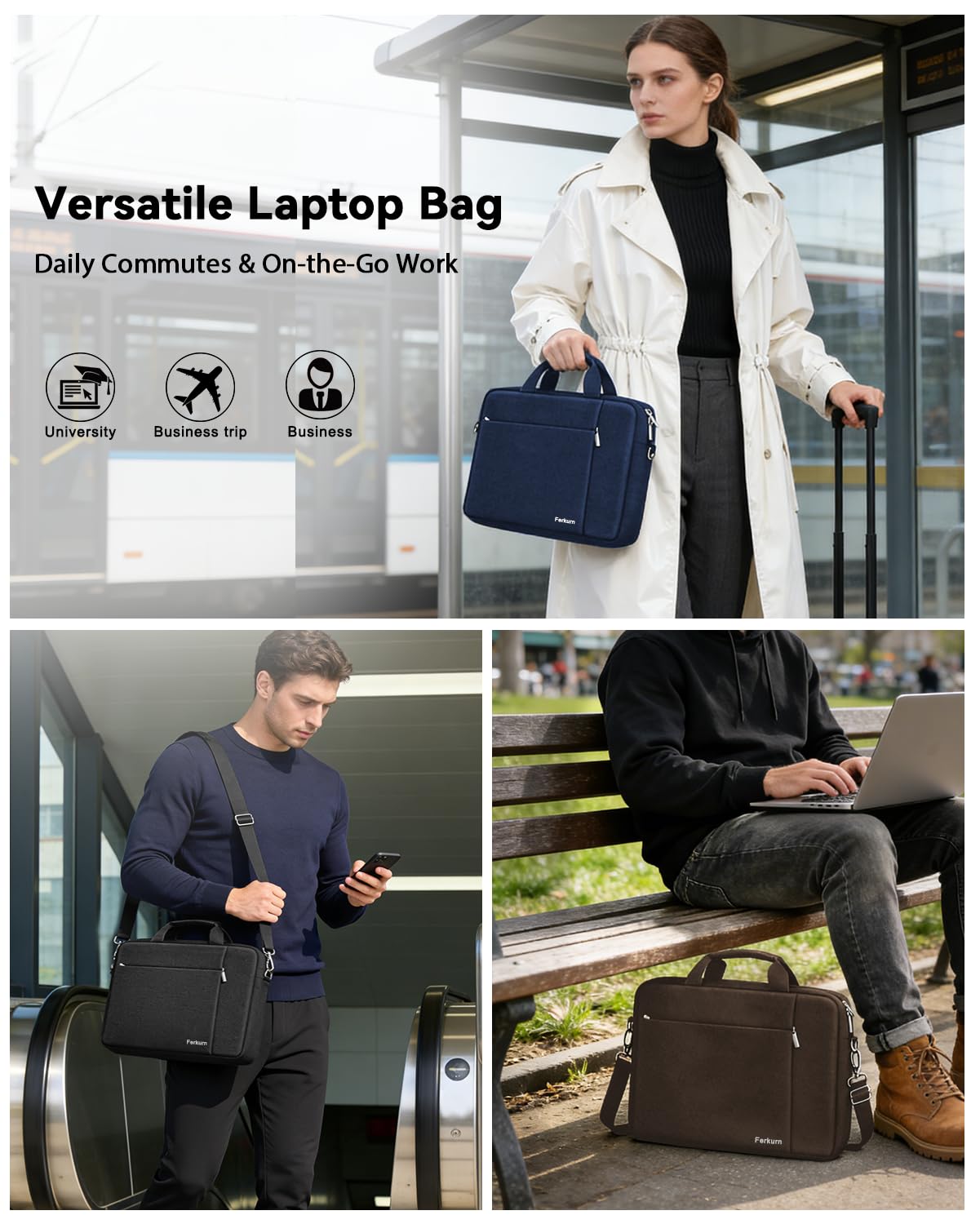 Ferkurn Laptop Bag Case for Women Men Computer Bag Compatible with HP Envy Pavilion Omen/LG Gram/MSI/Dell Inspiron XPS/Lenovo/Acer, Shoulder Strap Carrying Messenger Briefcase, Blue, 17 17.3 Inch