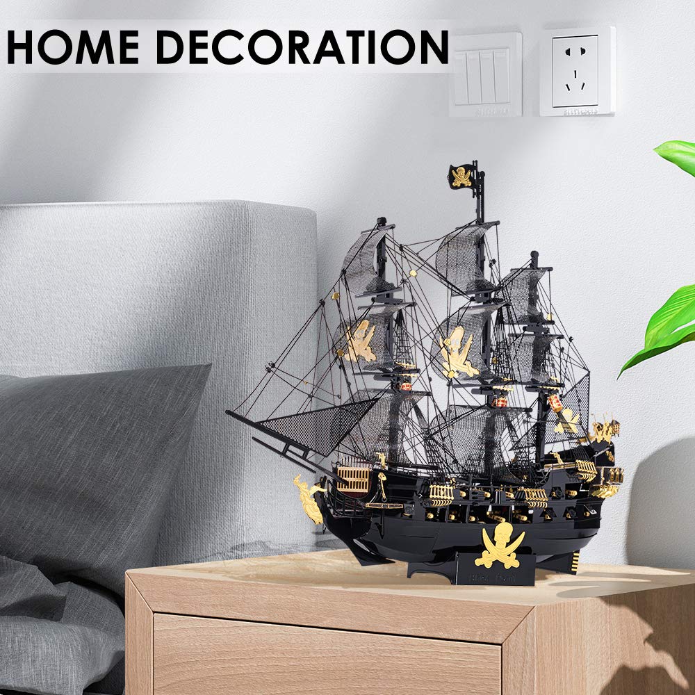 Piececool 3D Puzzles for Adults, Black Pearl Pirate Ship Metal Model Kits, 3D Watercraft Model Building Kit, DIY Craft Kits for Family Time, Great Christmas Gifts, 307Pcs