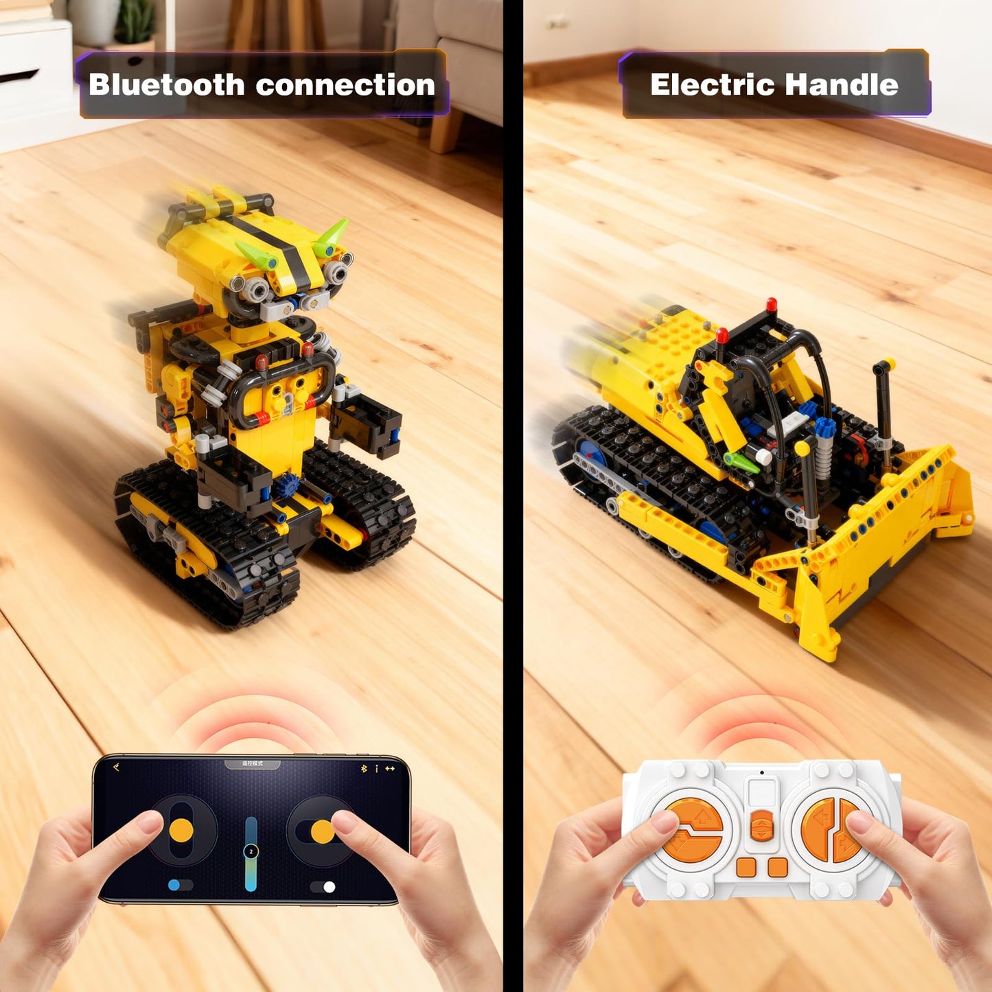 Sciencow 2-in-1 Build a Robot Kit, Remote & APP Controlled Robotic Building Blocks Toys STEM Projects for Kids Ages 8 9 10 11 12 13 14,Chirstmas Birthday Gift for Boys (RC Bulldozer)